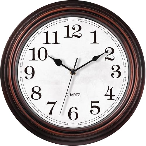 Wall Clock, 12 Inch Vintage Retro Silent Quality Wall Clocks Battery Operated Non-Ticking, Round Decorative Kitchen Home Office Bedroom Living Room(Bronze)