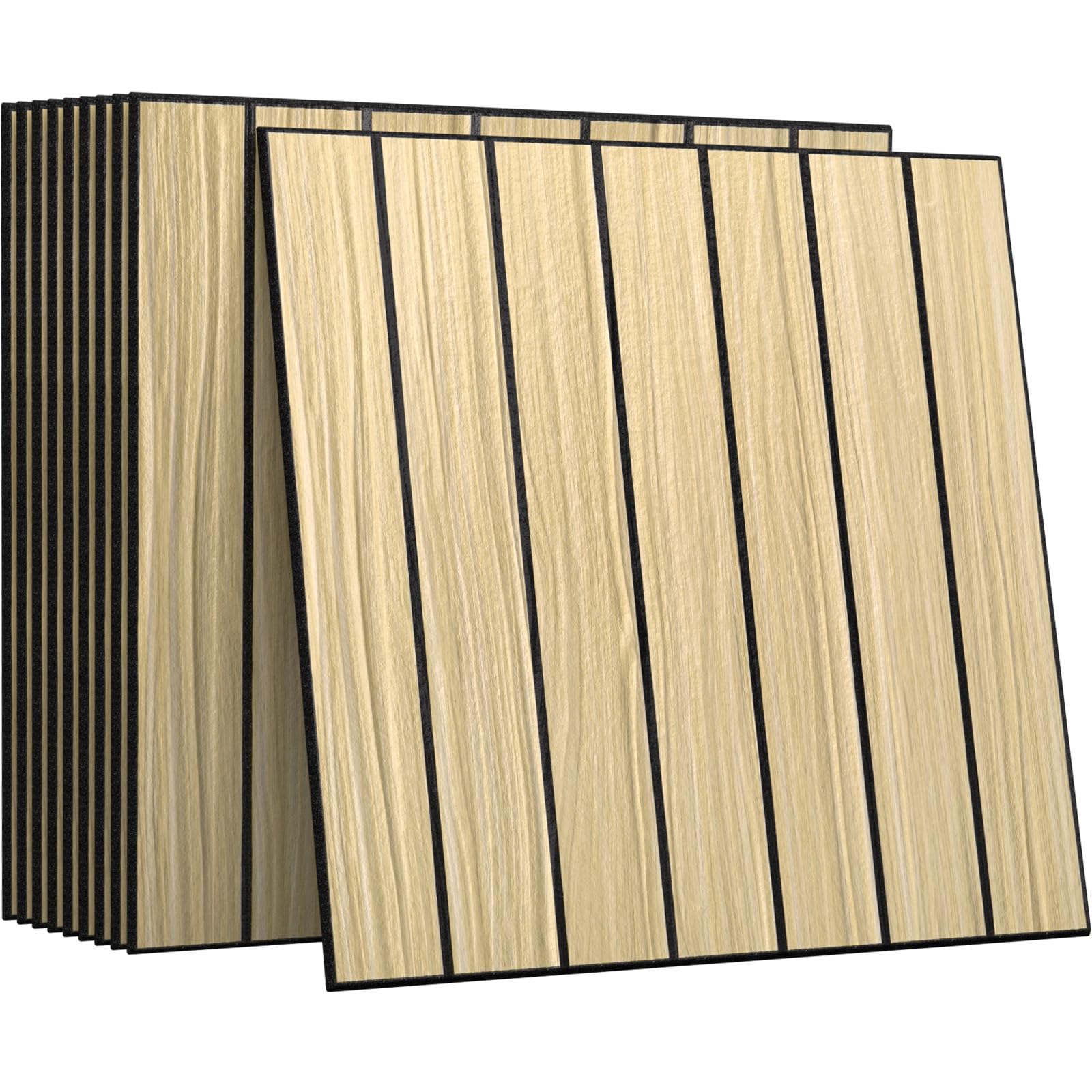 CUCOS Slatted Wall Panels Peel and Stick, 30 x 30cm Self Adhesive PVC Wall Panelling for Media Wall, Bedroom & Living Room Decorative Panels, Oak Beige