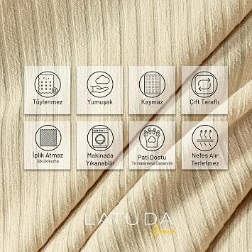 Mikrofiber Şönil Fitilli Minimalist Koltuk Örtüsü - 175x215 cm, Çift Taraflı, Kaymaz, Terletmez,Camel