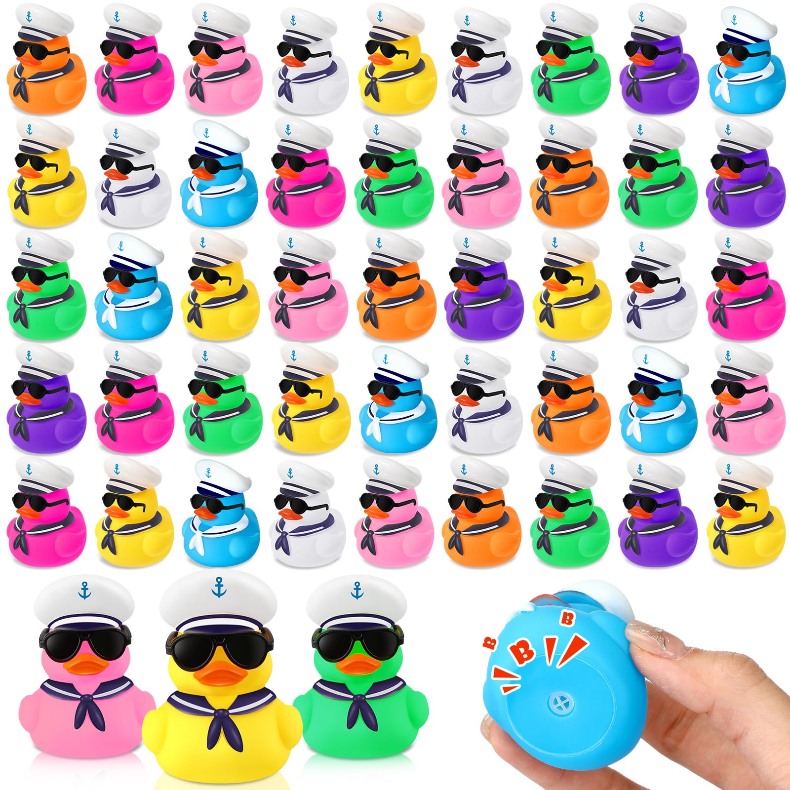 Shappy 24 Pcs Cruise Duck Bulk with Sunglasses Sets 2 x 1.9 x 2.4 Inch Mini Sailing Rubber Ducks Summer Ship Toy Squeaky Bath Party Duckies for Birthday Favors (Multicolor)