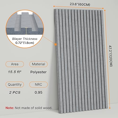 Miniatura 2 de Paquete de 2 paneles de pared acústicos gruesos de doble capa, autoadhesivos, paneles insonorizados grandes de alta densidad de 47 x 23.6 x 0.72