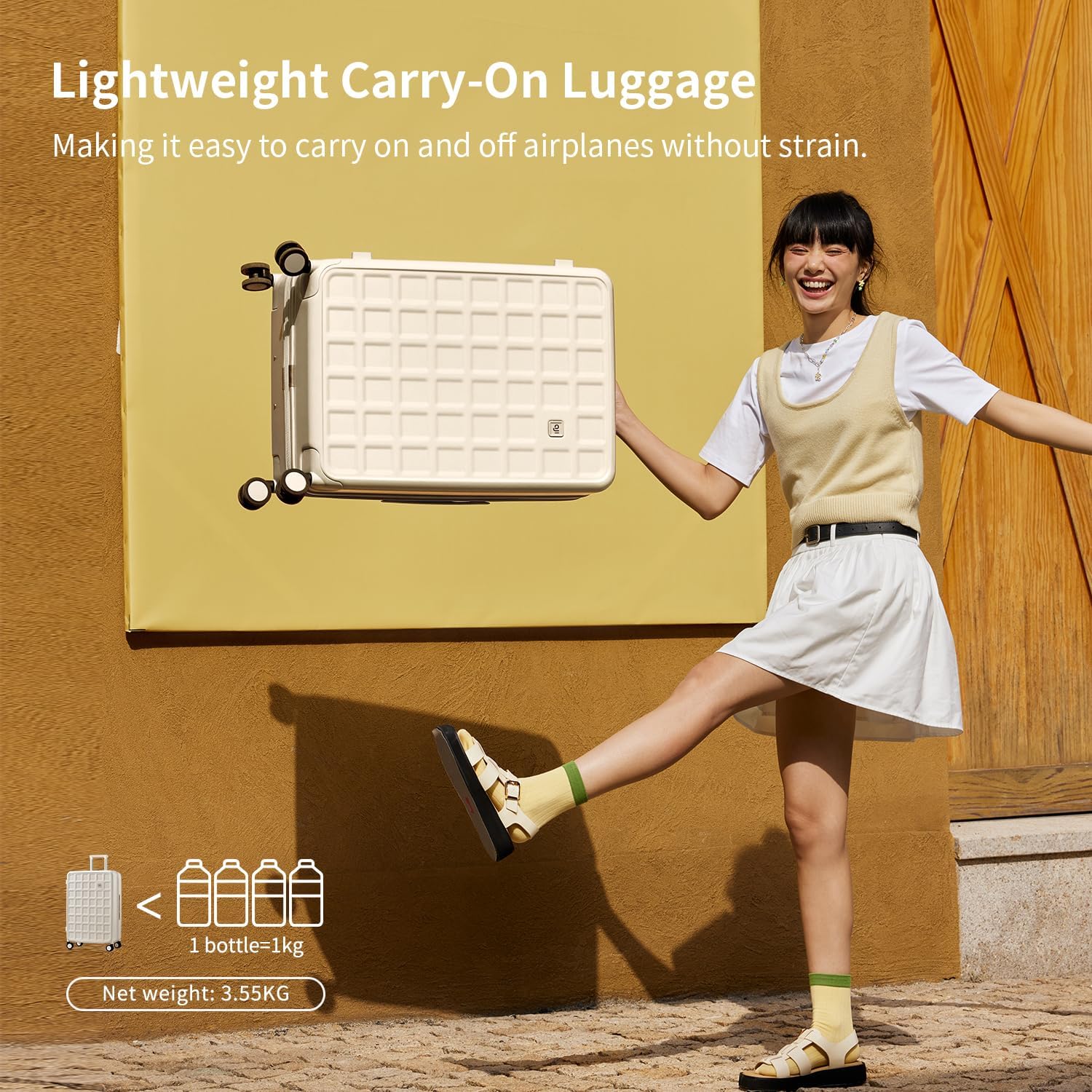 aji Carry On Luggage 22x14x9 Airline Approved with 8 Spinner Wheels, 20 Inch Lightweight Luggage with TSA Lock, 100% PC Hard Shell Travel Luggage Suitcases for Men Women, Coconut White - Image 2