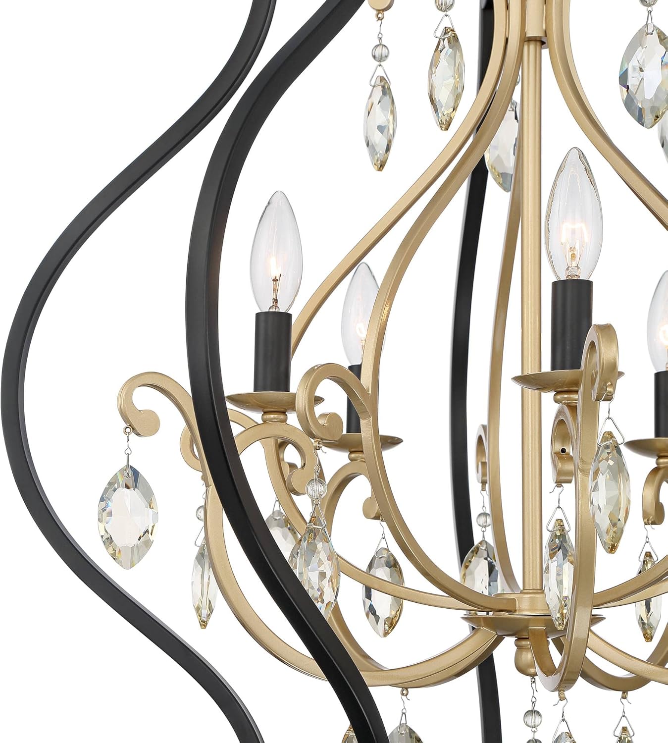 Possini Euro Design Clara Black Soft Gold Iron Pendant Chandelier 26 1/2" Wide French Amber Crystal 5-Light Fixture for Dining Room House Home Foyer Entryway Kitchen Bedroom Living High Ceiling
