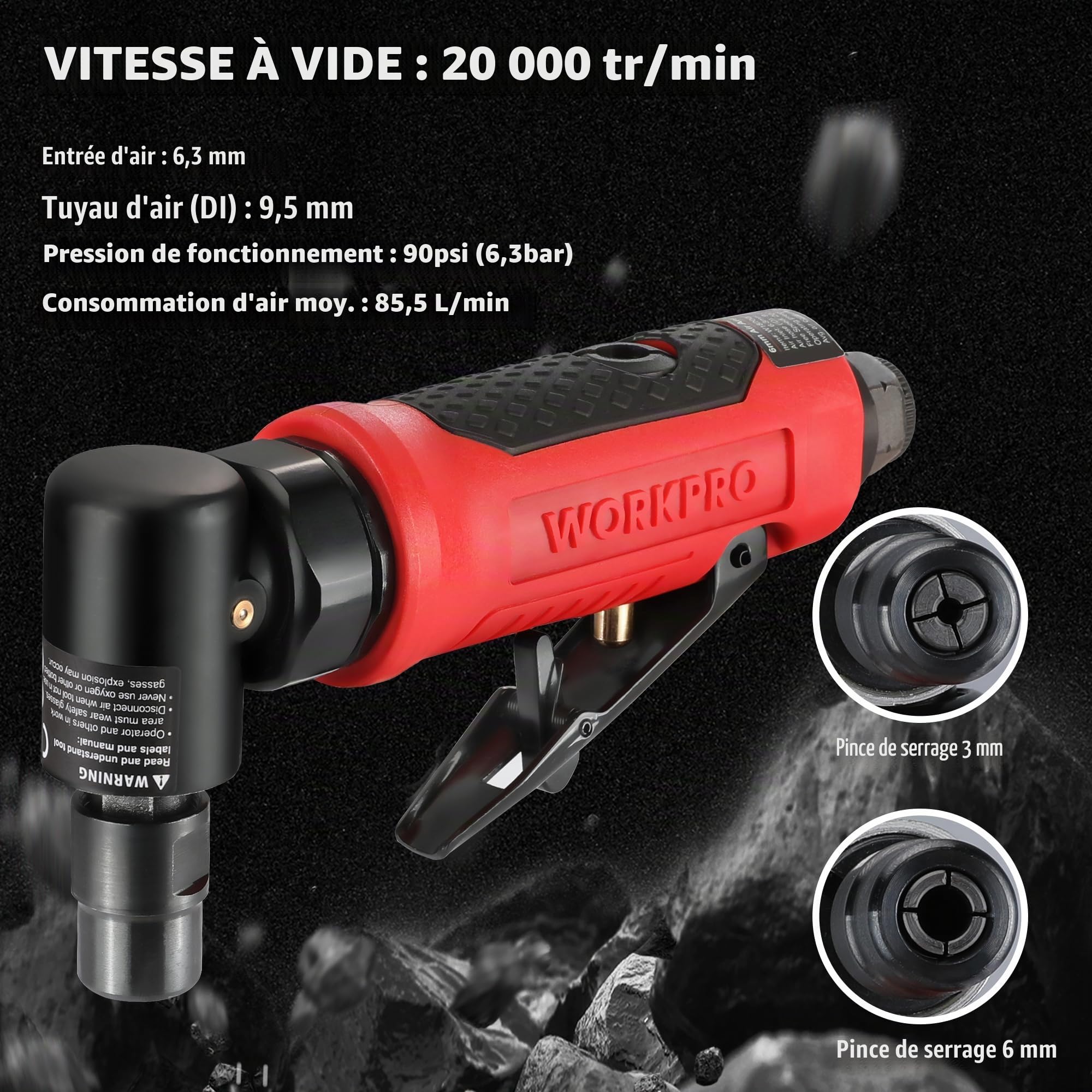 WORKPRO Meuleuse d'Angle à Air 6,3 mm (1/4") Multifonctionnelle