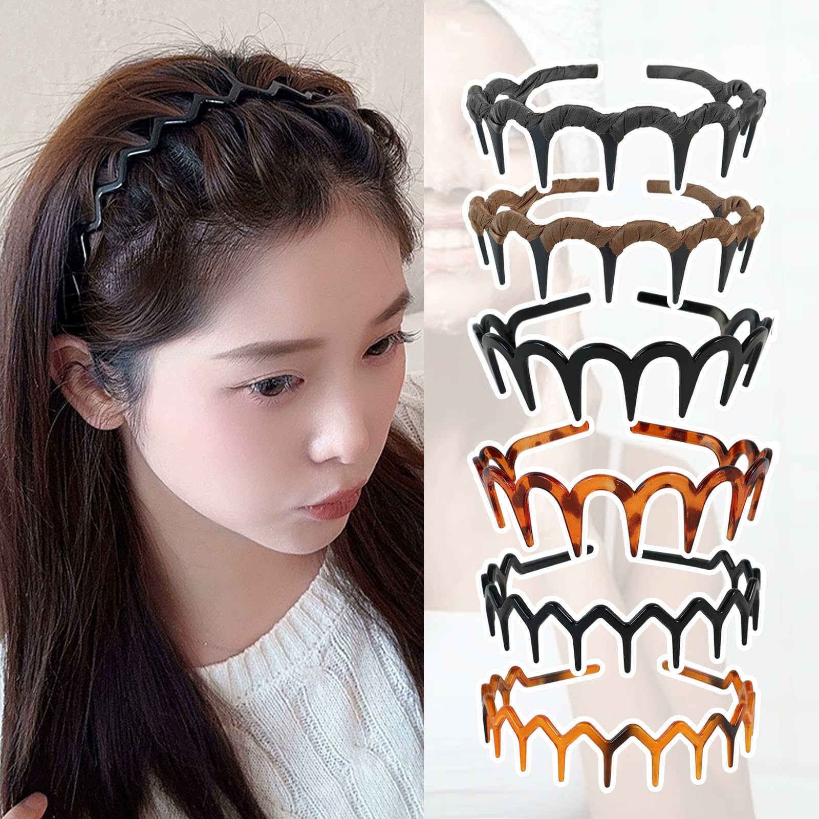 FrostyFlair Hairbands for Women, 6 Pack Zigzag Headbands, Non-slip Hair Accessories for Women and Girls, Zig Zag Headband (Black/Leopard) - Image 4