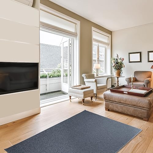 Miniatura 2 de Alfombra moderna de color sólido comercial para interiores y exteriores, color azul petróleo, de 3 x 5 pies, apta para mascotas y niños, fabricada