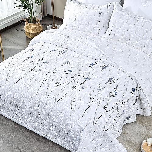 Miniatura 7 de Juego de edredón de pájaro negro tamaño King colcha reversible de algodón de 3 piezas juego de colcha de 100 hilos juego de colcha de 3 piezas