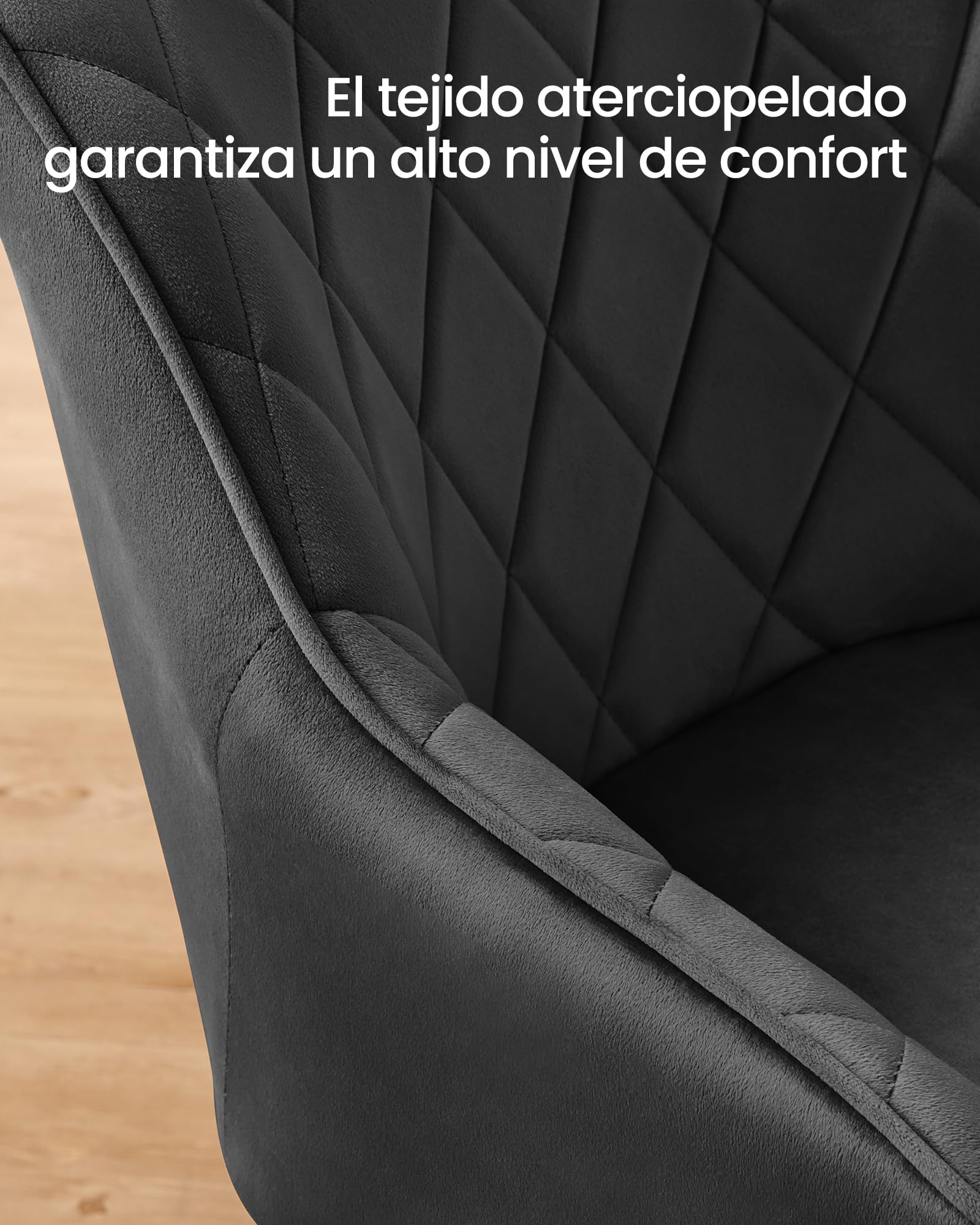 SONGMICS Silla de Comedor, Silla de Cocina, Sillón de Terciopelo, Silla Tapizada con Reposabrazos, Carga Máx. de 120 kg, Patas de Metal, para Comedor, Cocina, Negro Tinta LDC088B01