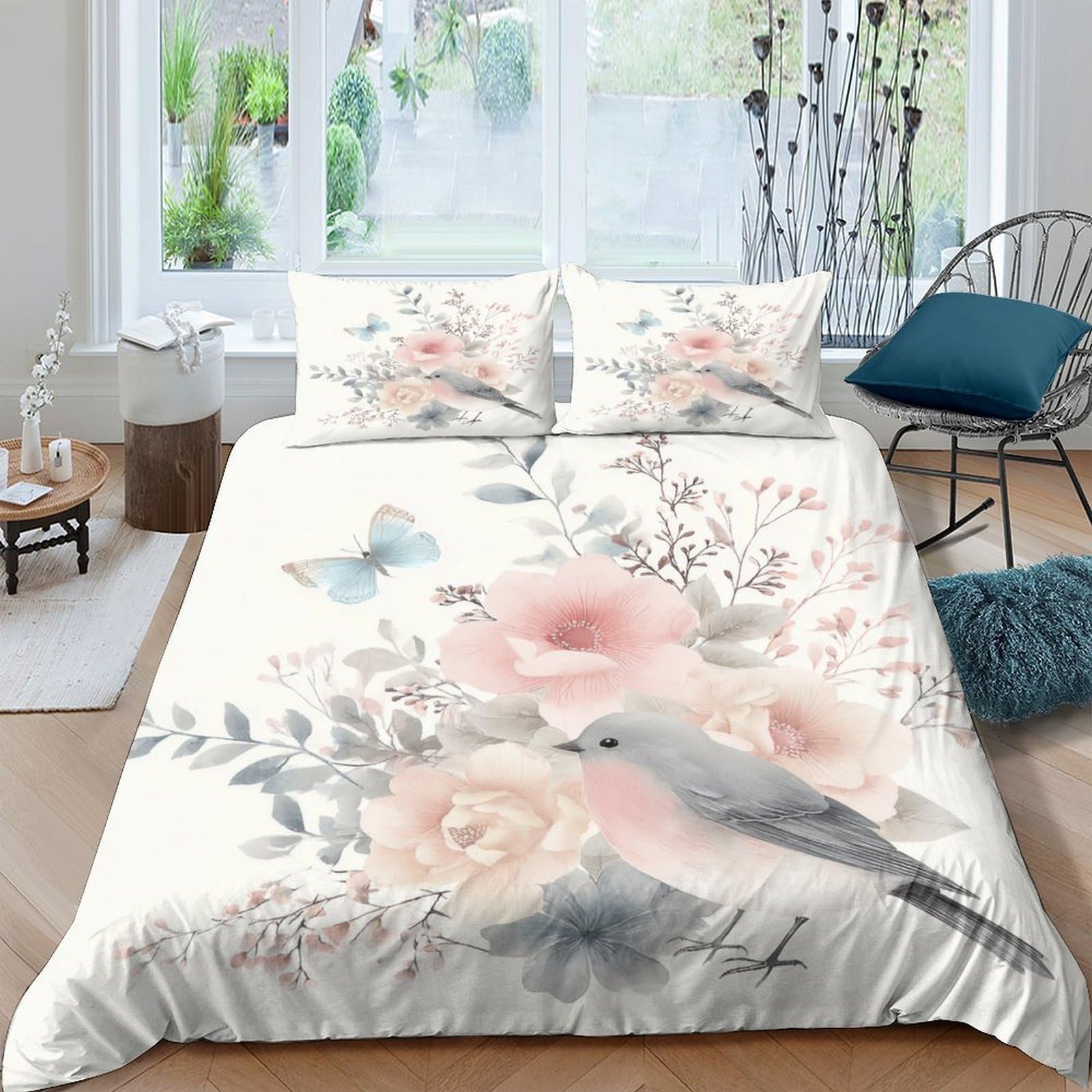 Ctjqhvkz Style-8 3D Printed Watercolor Bird Floral Fitted Sheet Microfiber Soft Pastel Mattress Cover Bedroom Decor Single（135X200cm）