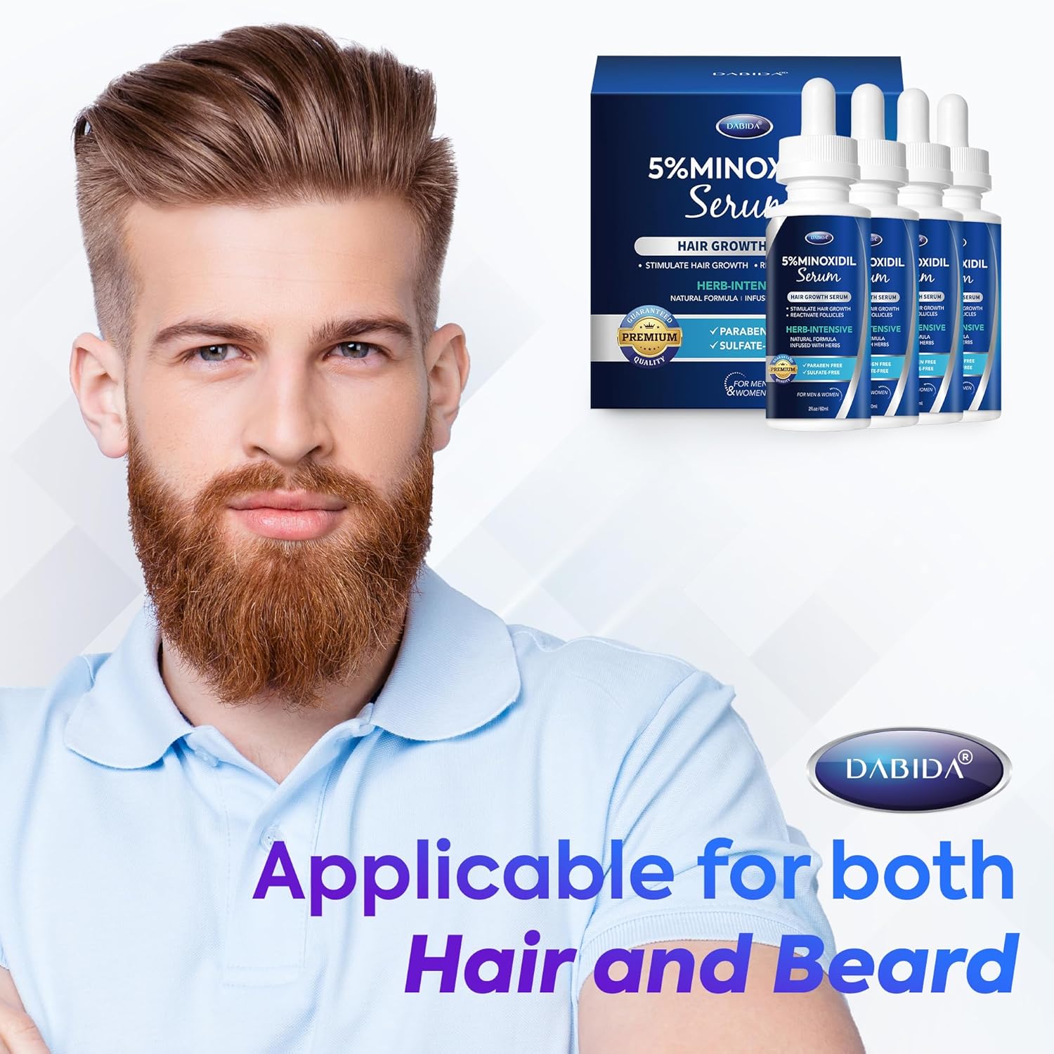 5% Minoxidil Hair Growth for Men and Women: Extra Strength Minoxidil and Biotin Beard Regrowth Serum for Thinning Hair Loss to Grow Thicker Fuller Hair 60ml 4 Bottles