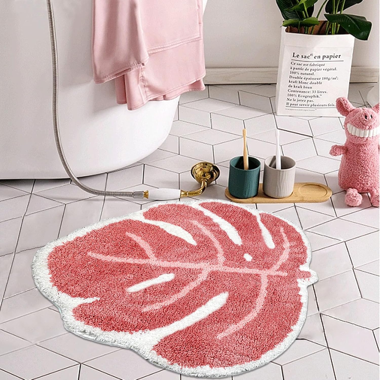 Amazon.com: Befocus Pink Bath Mat, Cute Leaf Bath Mats for Bathroom ...