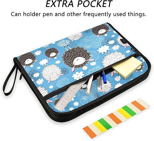 Miniatura 2 de Cartoon Cute Sheep on Cloud Blue File Folder Expandable 13 Pockets A4 Letter Size Organizer with Pockets with Zipper Closure Paper File Organizer