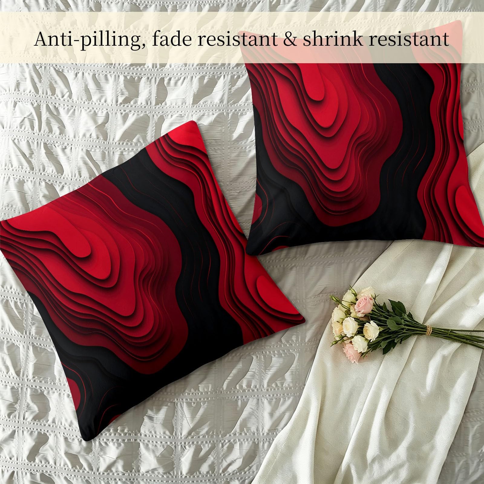 Bettdecke Ohne Bezug Sommer 135 x 200 cm Rot 3D Abstrakt Geometrisch, Steppdecke aus Gewaschene Baumwolle - Gelände Textur Wellen, Waschbare Sommerdecke Atmungsaktive Kühldecke für Allergiker