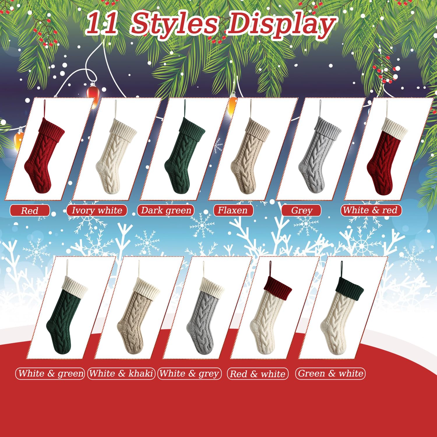 5 calcetines de Navidad personalizados con cinta de luz de Navidad, calcetines de Navidad con nombre bordado personalizado, calcetines de Navidad de 18 pulgadas grandes para colgar para niños