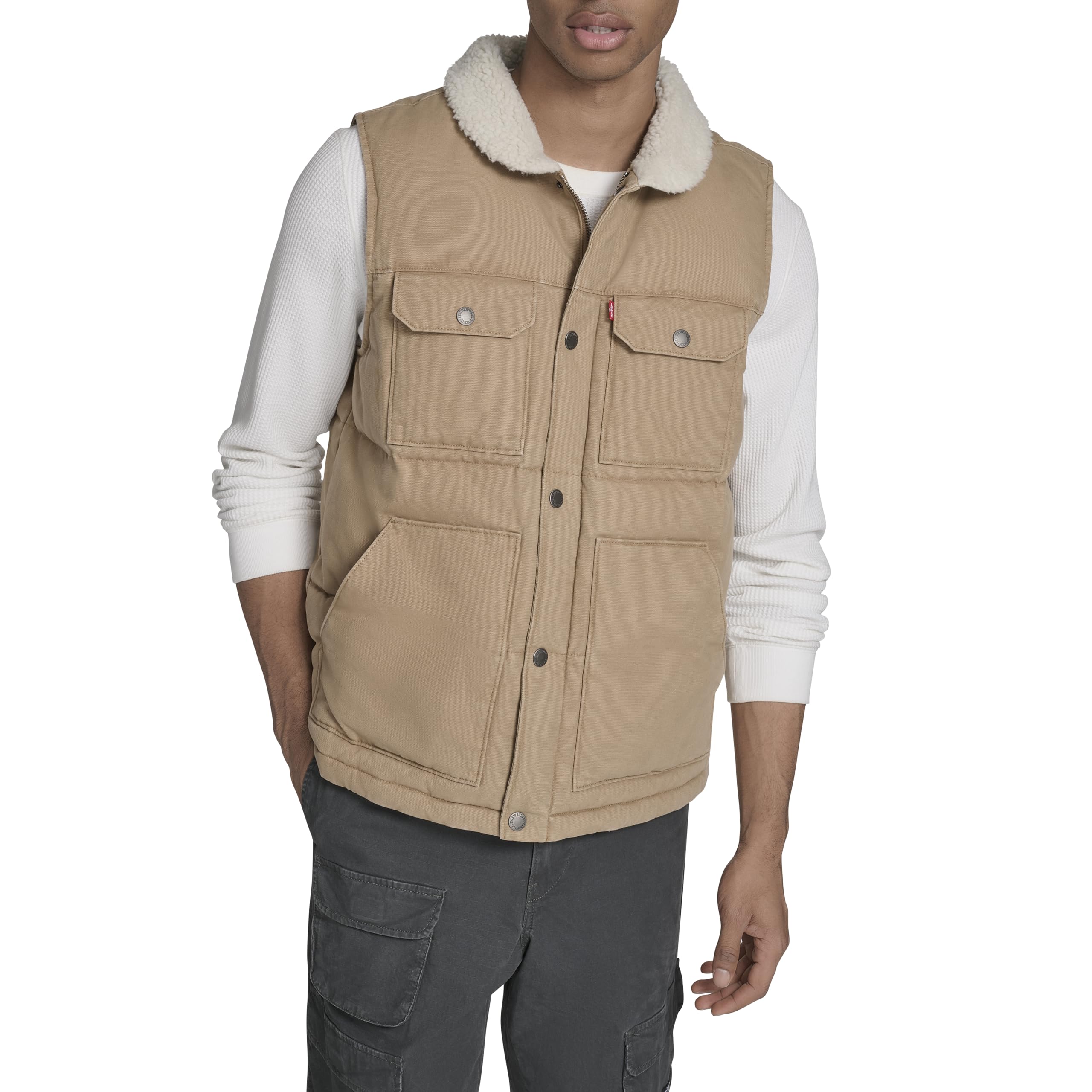 Levi's Mixed Media Quilted Puffer Jacket with Sherpa Lined Collar (Regular And Big & Tall Sizes) Gilet in Denim Uomo