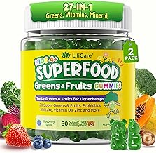 Kids Super Greens Gummies, Superfood Multivitamin for Kids, 20+ Veggie, Fruit, Vitamin, Mineral, Probiotic, Kids Vitamin Gummies for Growth, Immunity, Digestion, Picky Eater Approved, Sugar Free 2Pack