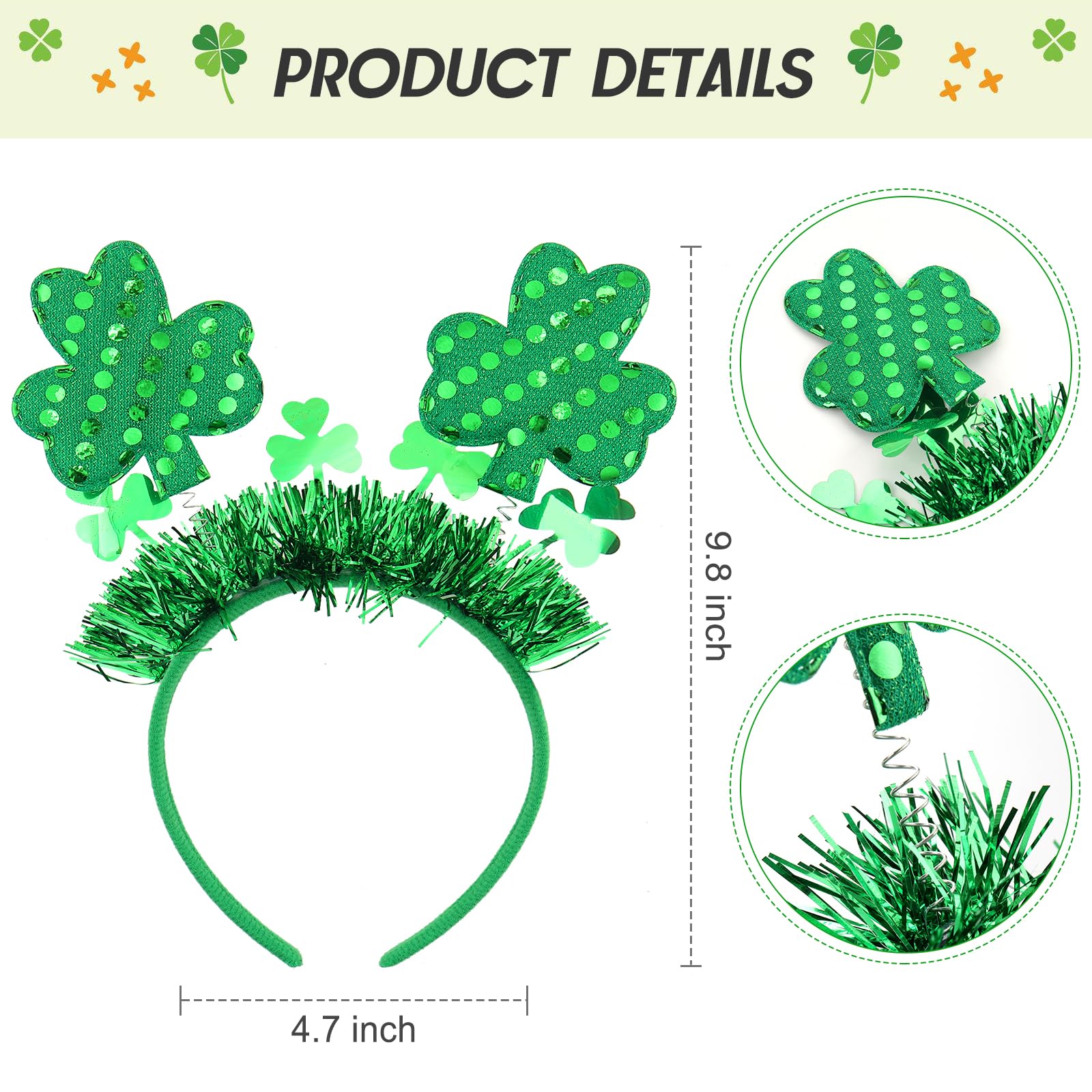 Erogeen St. Patrick's Day Costume Accessories for Women Green Striped Socks Arm Warmer Tutu Skirt Shamrock Headband Necklace Glasses (Green) - Image 2