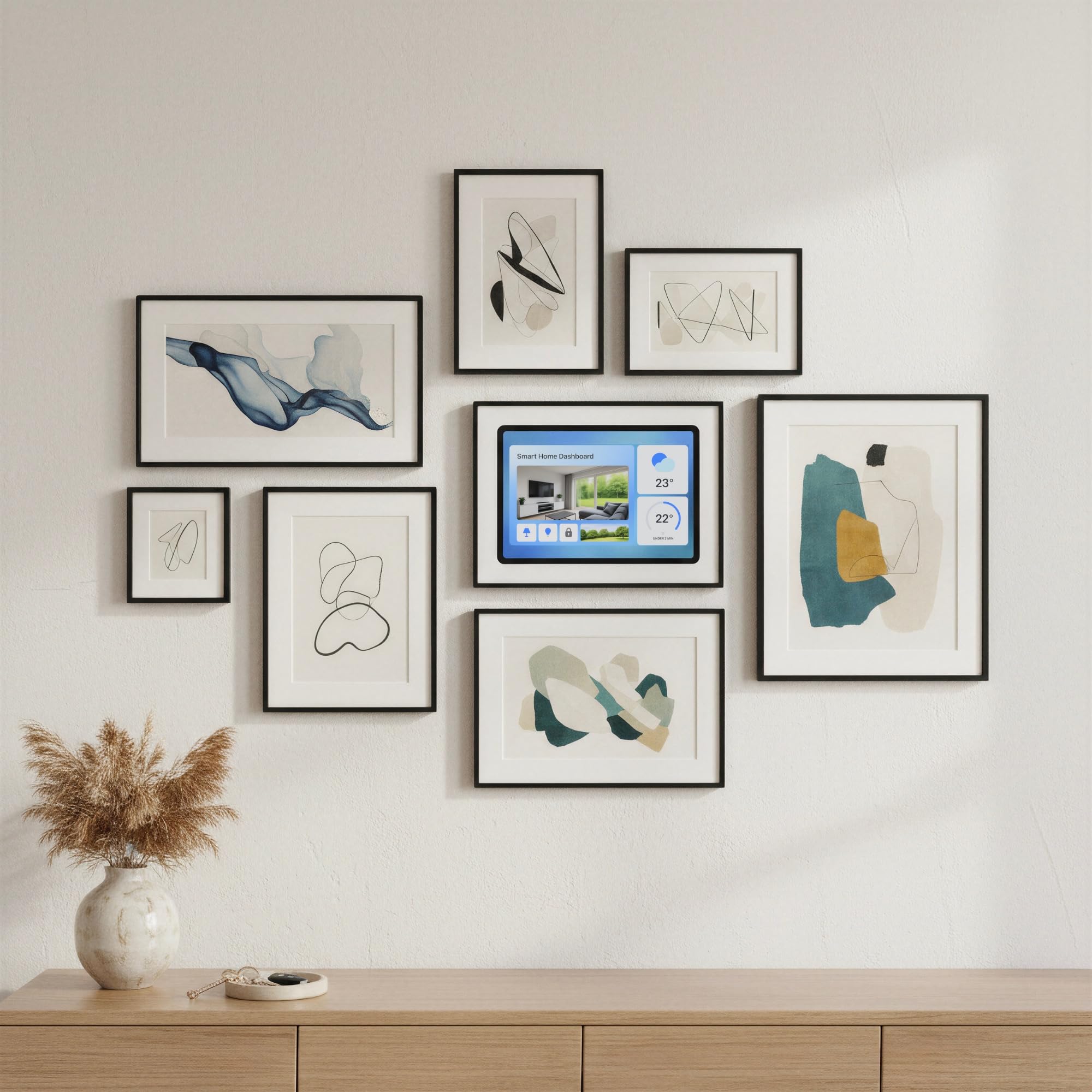 Tablet Wandhalterung für iPad 7./8./9. Generation (10,2 Zoll, 2019-2021) - Passgenaue & Flache Bilderrahmen-Optik für Smart Home Display - Feste Montage mit Kabelführung - Schwarz