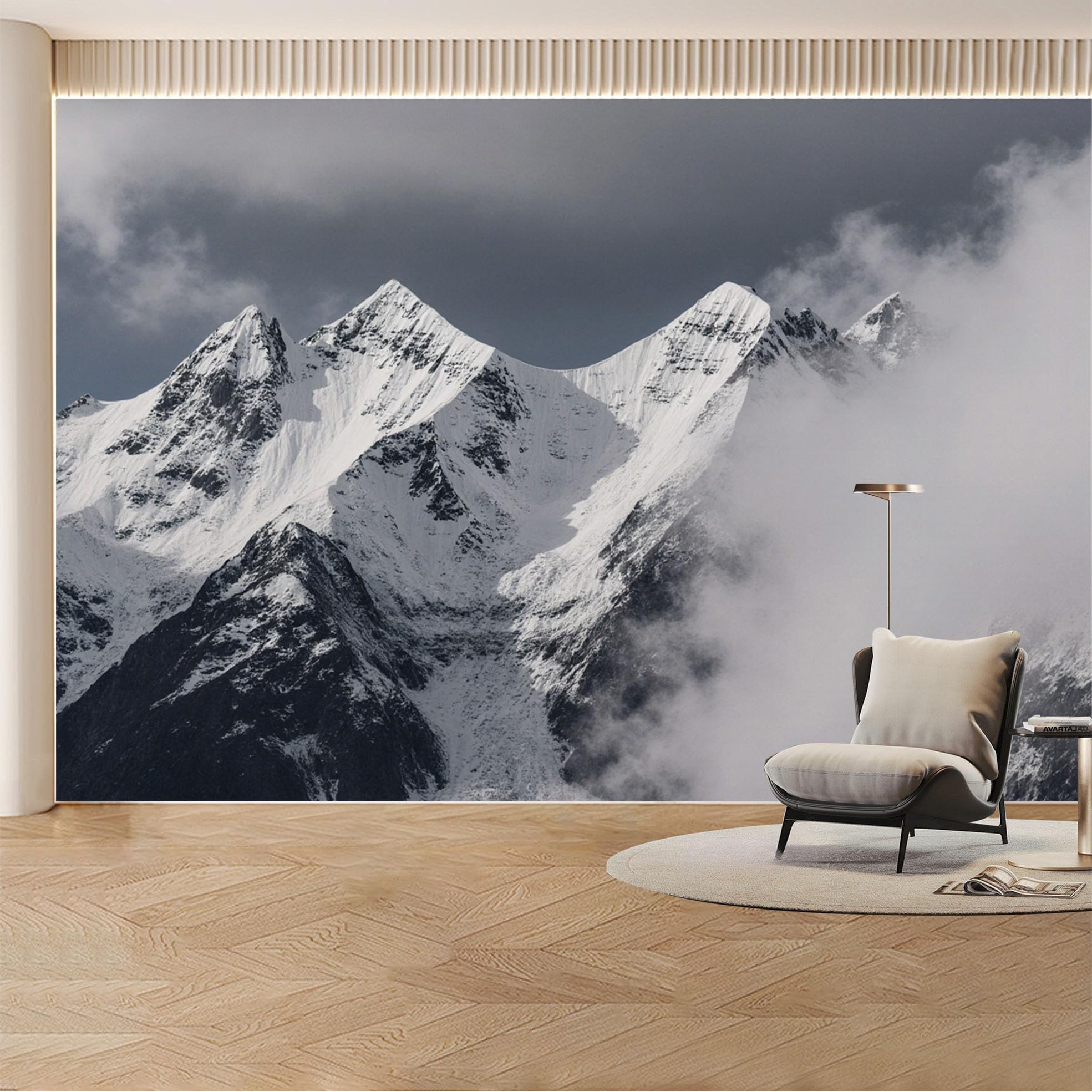 Custom Wall Mural Wallpaper Snowy Mountain Peaks Landscape Nature 3D Effect Wall Decor Minimalist Misty Removable SelfAdhesive Large Photo for Living Room， Bedroom， Office
