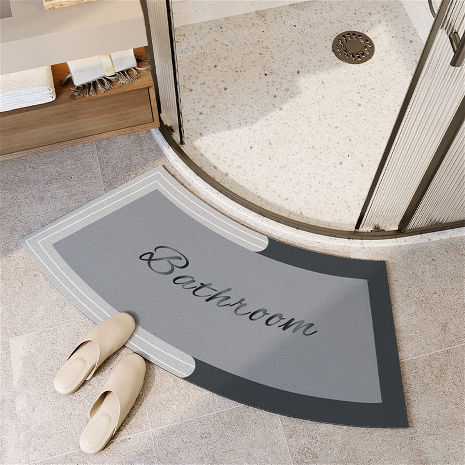 Diatomaceous Earth Bath Mat Super Absorbent Fanned Floor Mat, Quick-Drying Bathroom Rugs, Shower Mats Non-Slip Bath Tub for Quadrant Shower Stall, Simple Kitchen (Size:40 * 75cm,Color:k)