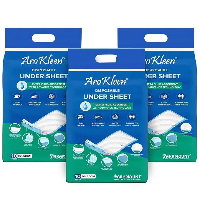 Arokleen Premium Underpads, Extra Large (90X60Cm) I 30 Units | 12 Hrs Absorption Protection I 5-Layered Leak-Proof I Protects Surfaces from Incontinence I Super Soft Polymer