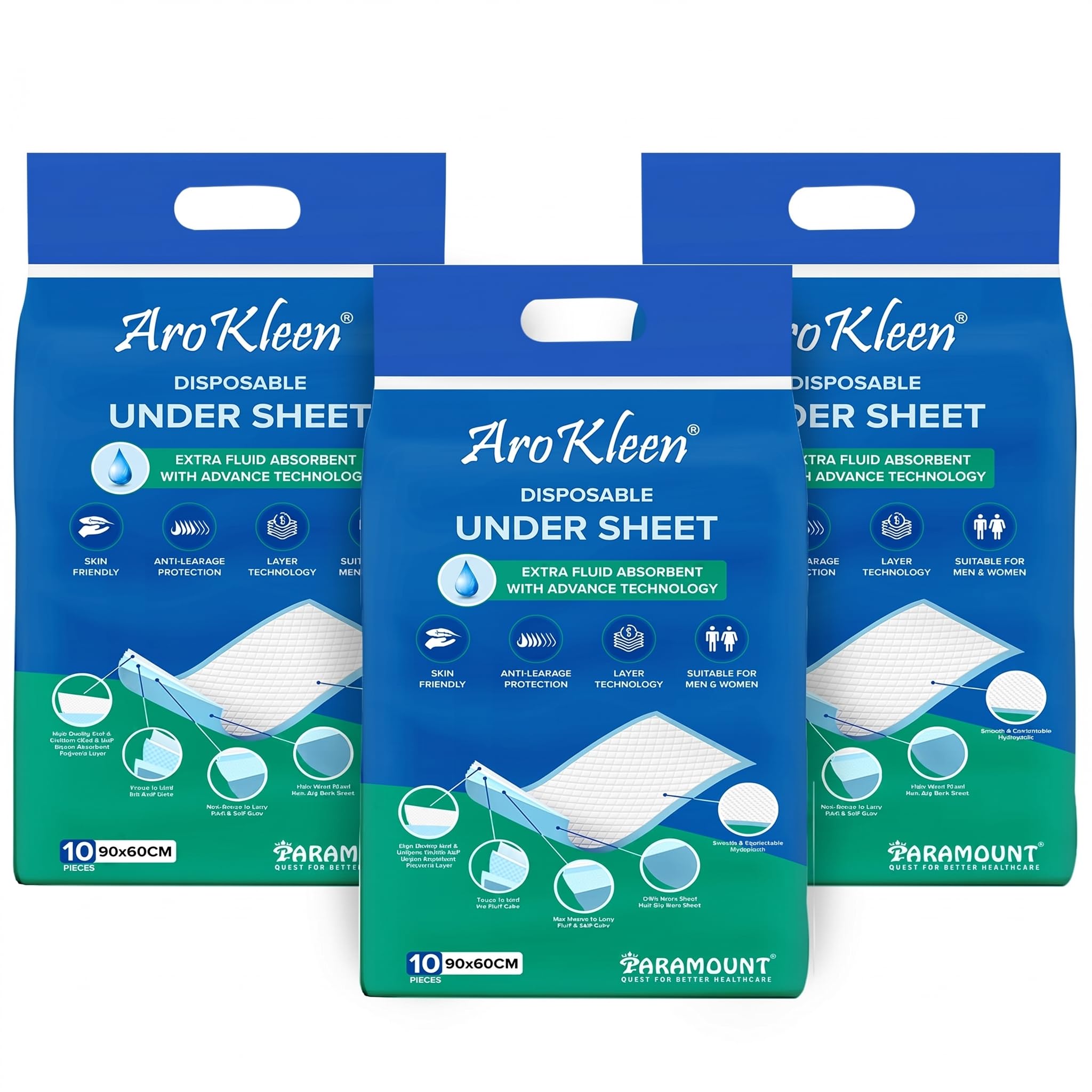 Arokleen Premium 90 X 60 CM 30 Count Large Disposable Under Sheet Super Absorbent Polymer & Soft Surface | Skin Friendly | 5 Layered Leak Proof Technology- 100% Water Proof & Non Slip-image-8