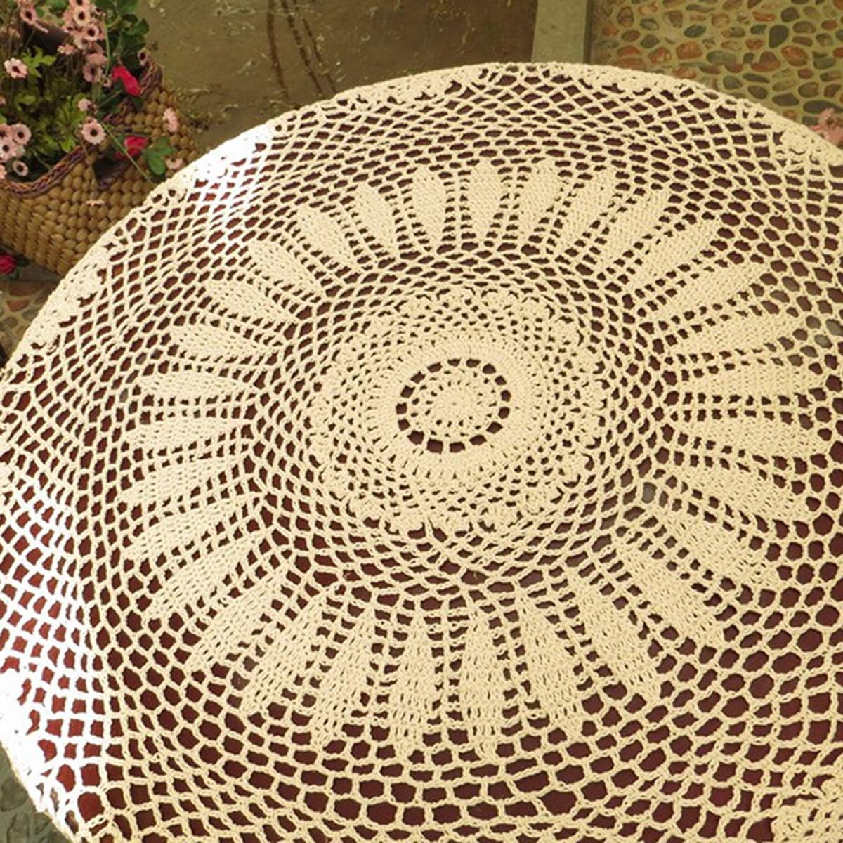 Damanni Cotton Handmade Crochet Lace Tablecloth Doilies Doily,Round,Beige,35 Inch