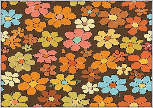 Miniatura 1 de Retro Floral Rugs for Living Room 5x6, 60s 70s Pattern Design Area Rug, Retro Floral Bedroom Decor Carpet, Non Slip, Washable (C47)