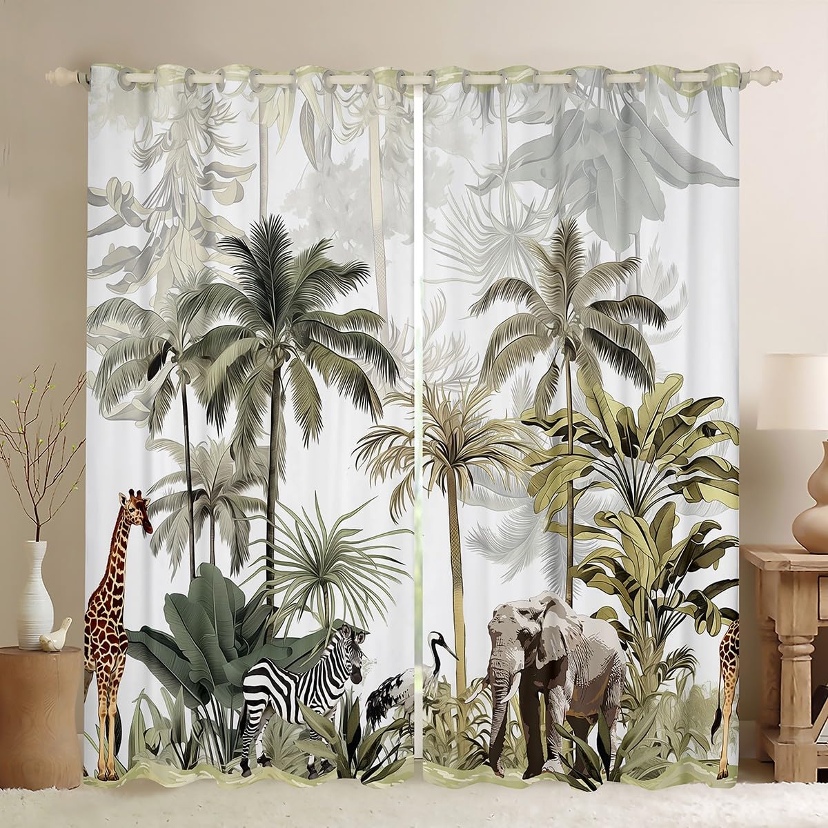 Erosebridal Giraffe Curtains Wild Animals Wildlife Window Treatments for Kids Child,Botanical Jungle Window Curtains Palm Leaf Banana Tree Draperies Plant Leaves Bedroom Decor 76