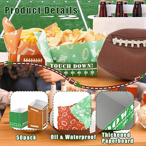 Miniatura 5 de Axyi Paquete de 50 bandejas de papel para fiestas de fútbol, decoraciones de fiesta de superbowl, papel desechable para servir alimentos, barcos de