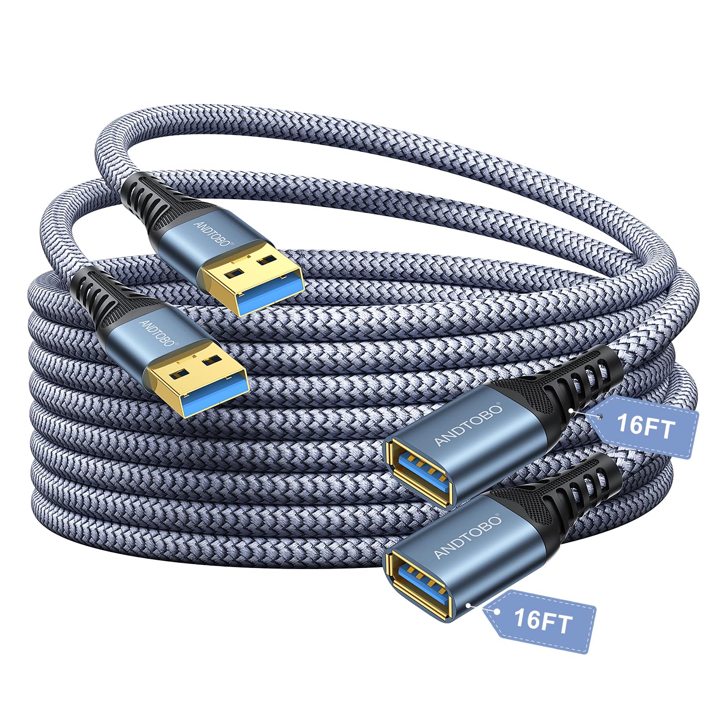 ANDTOBO Cavo Prolunga USB 3.0, [5M+5M, 2 Pacchi] USB Tipo A Maschio a Femmina Cavi di Estensione Trasferimento dati ad alta Velocità 5Gbps per Gamepad, Stampante, Webcam, Tastiera USB
