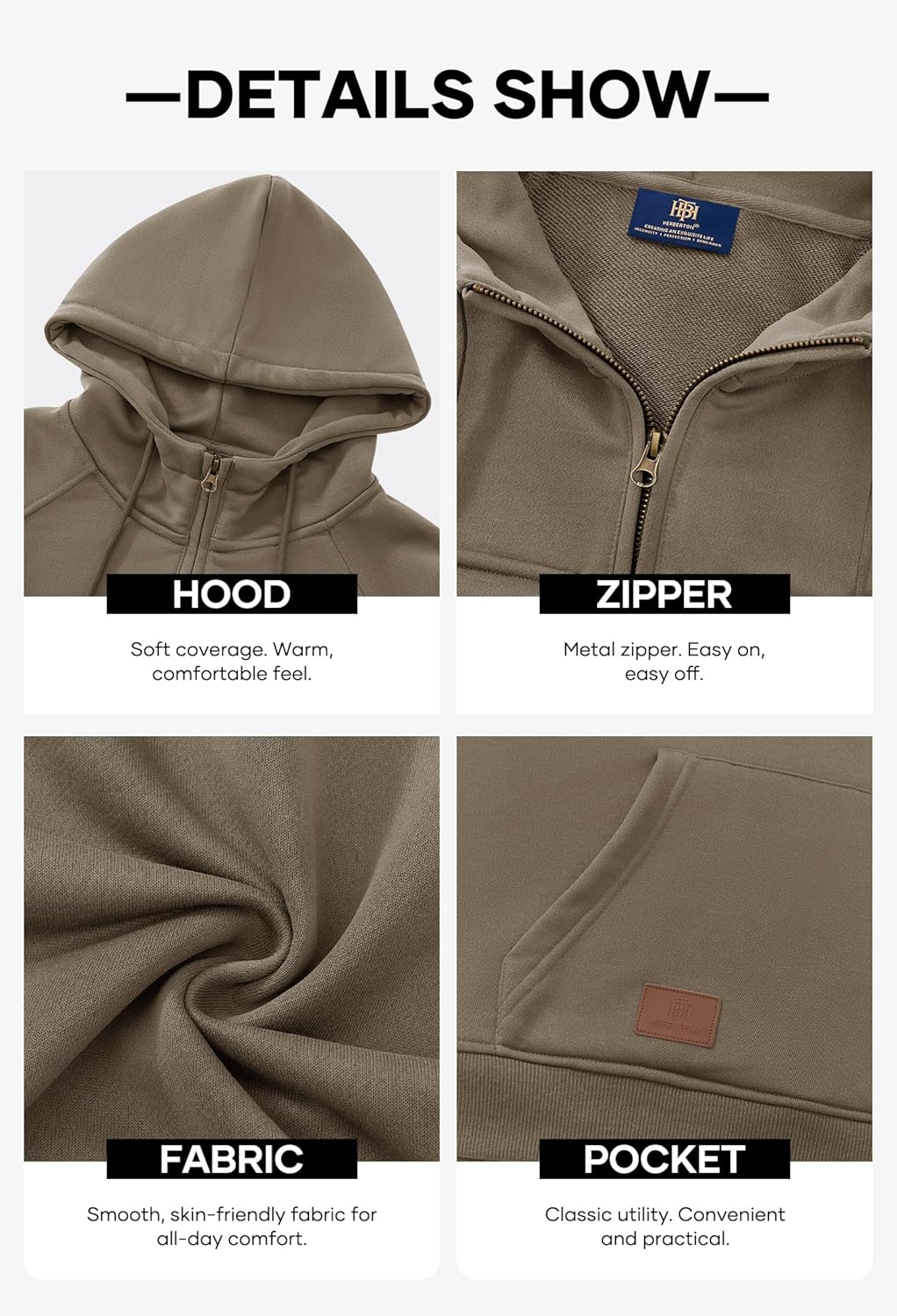 Men's Warm Casual Hooded Shirt New Cozy Hoodie Durable Versatile Classic Heavyweight Utility Tactical Pocket Longsleeve Running 1/4 Zipper Sport Loose Fit Pullover Khaki L - Image 6