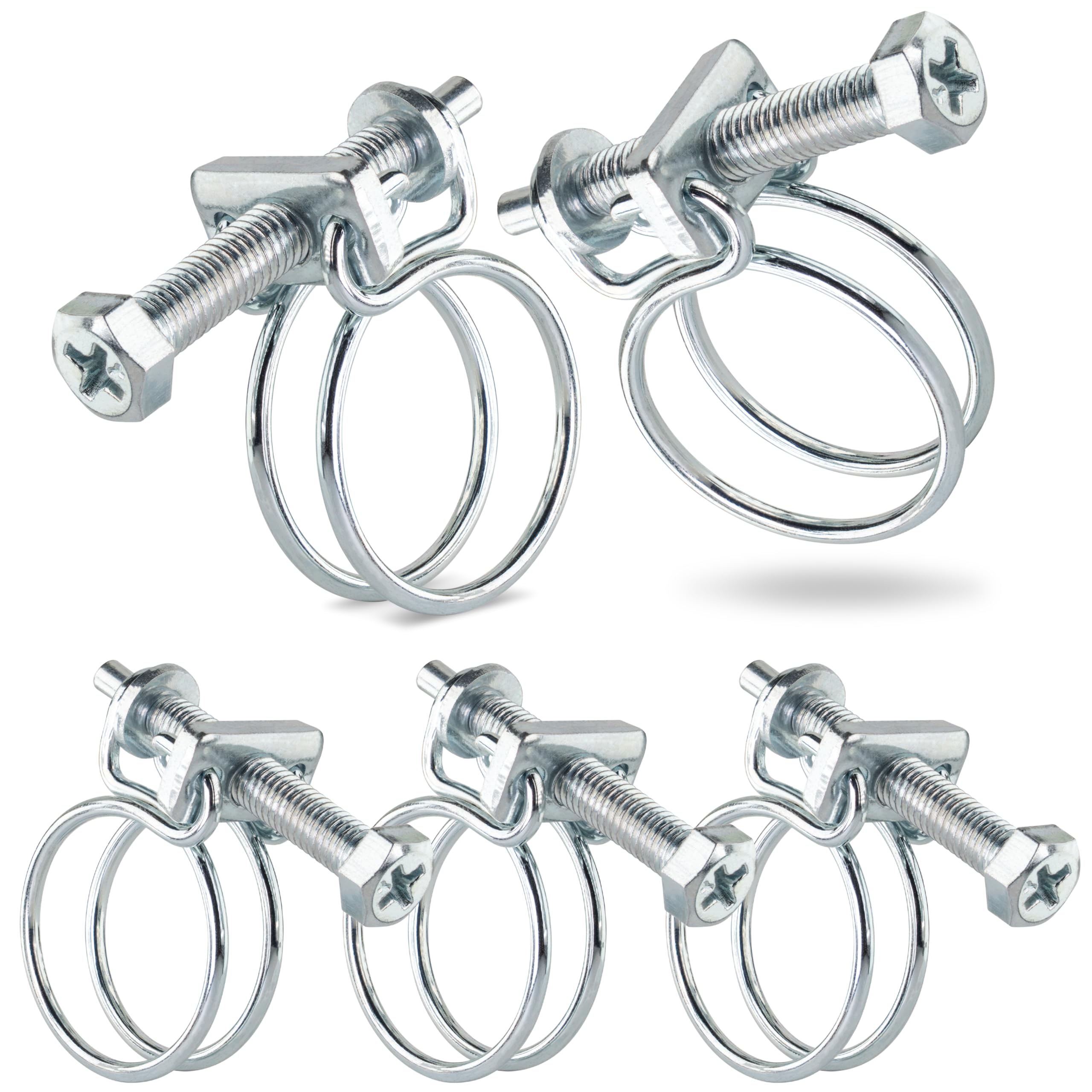 Poppstar 5 Pieces Double Wire Hose Clamp W1 Galvanised Steel Hose Clips, Clamping Width 19-22mm, Wire Diameter 1,8mm