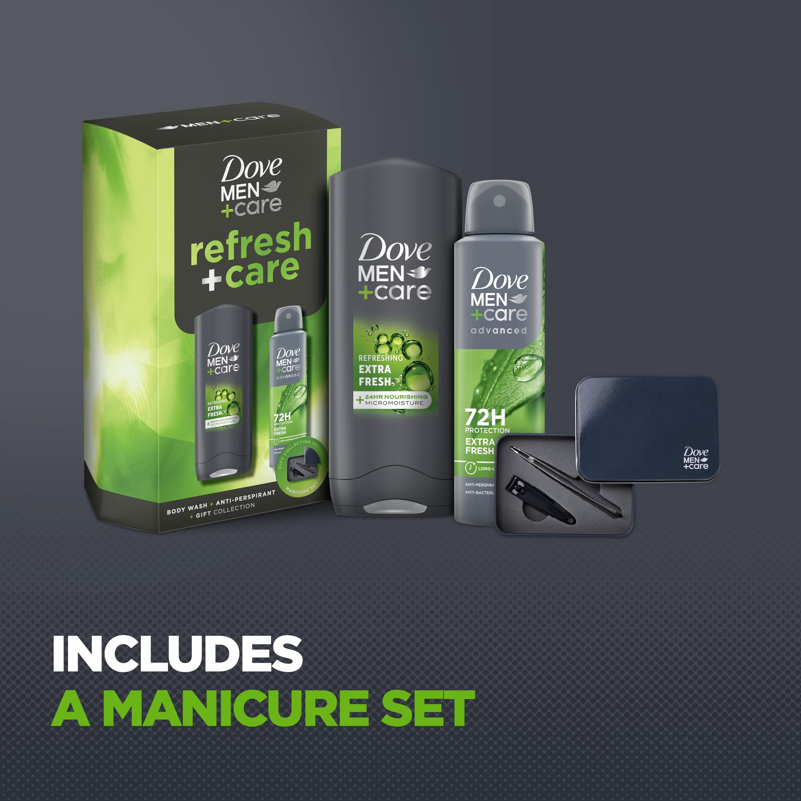 Dove Men+Care Refresh+Care Duo & Manicure Gift Set body wash, anti-perspirant, tweezers and nail clippers perfect gifts for him 2 piece - Image 3