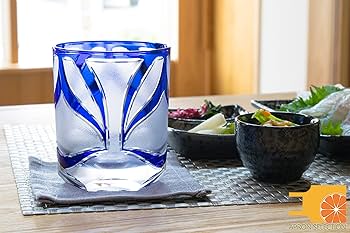 青色硝子　切子細工 丸ロックグラス 「七」 青藍｜江戸切子グラス