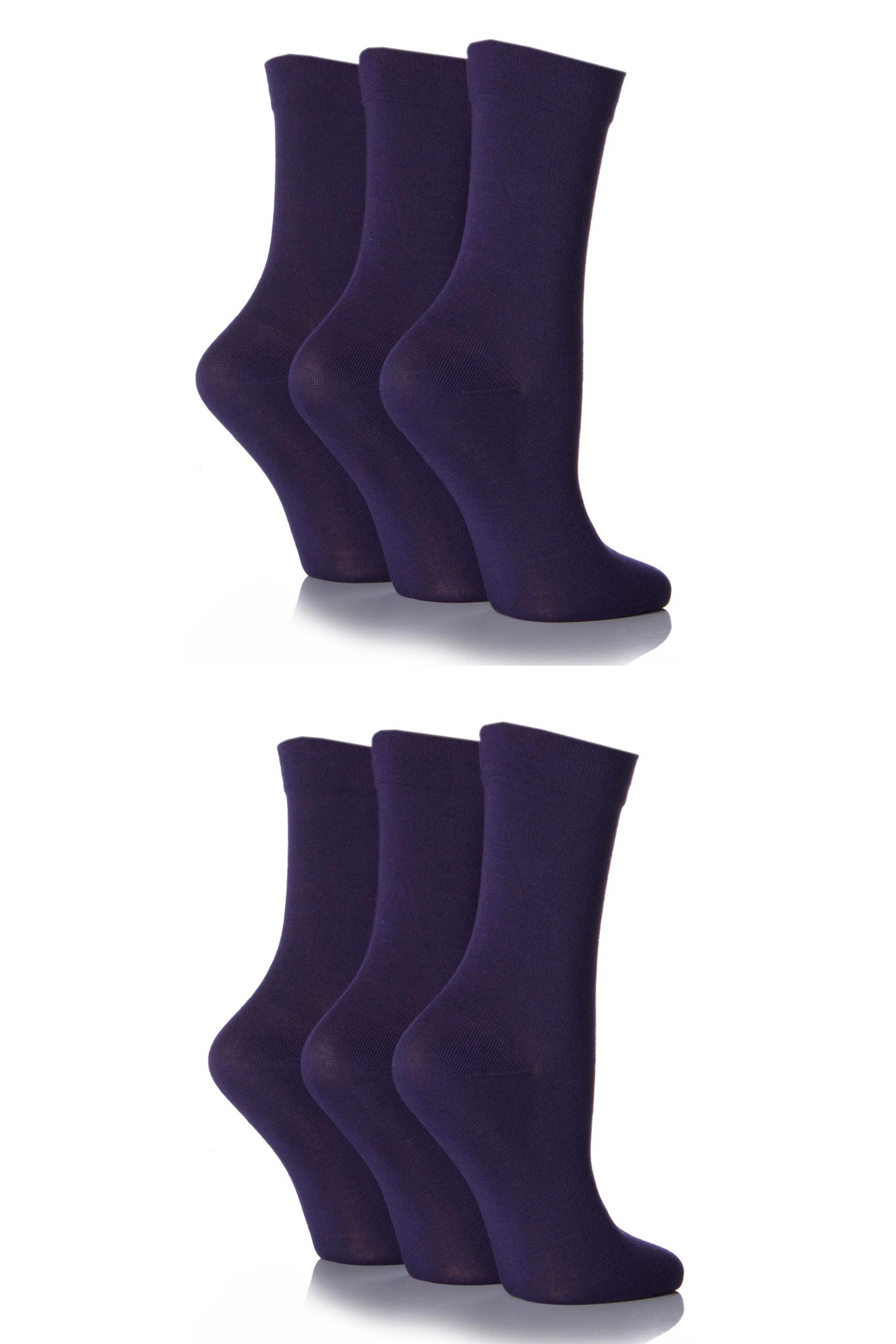 Sockshop Women's Navy 6 Pair Socks - Soft, Breathable & Cooling Bamboo Socks With A Gentle Comfort Cuff In Plains And Stripes, Bright And Colourful Multipack 4-8