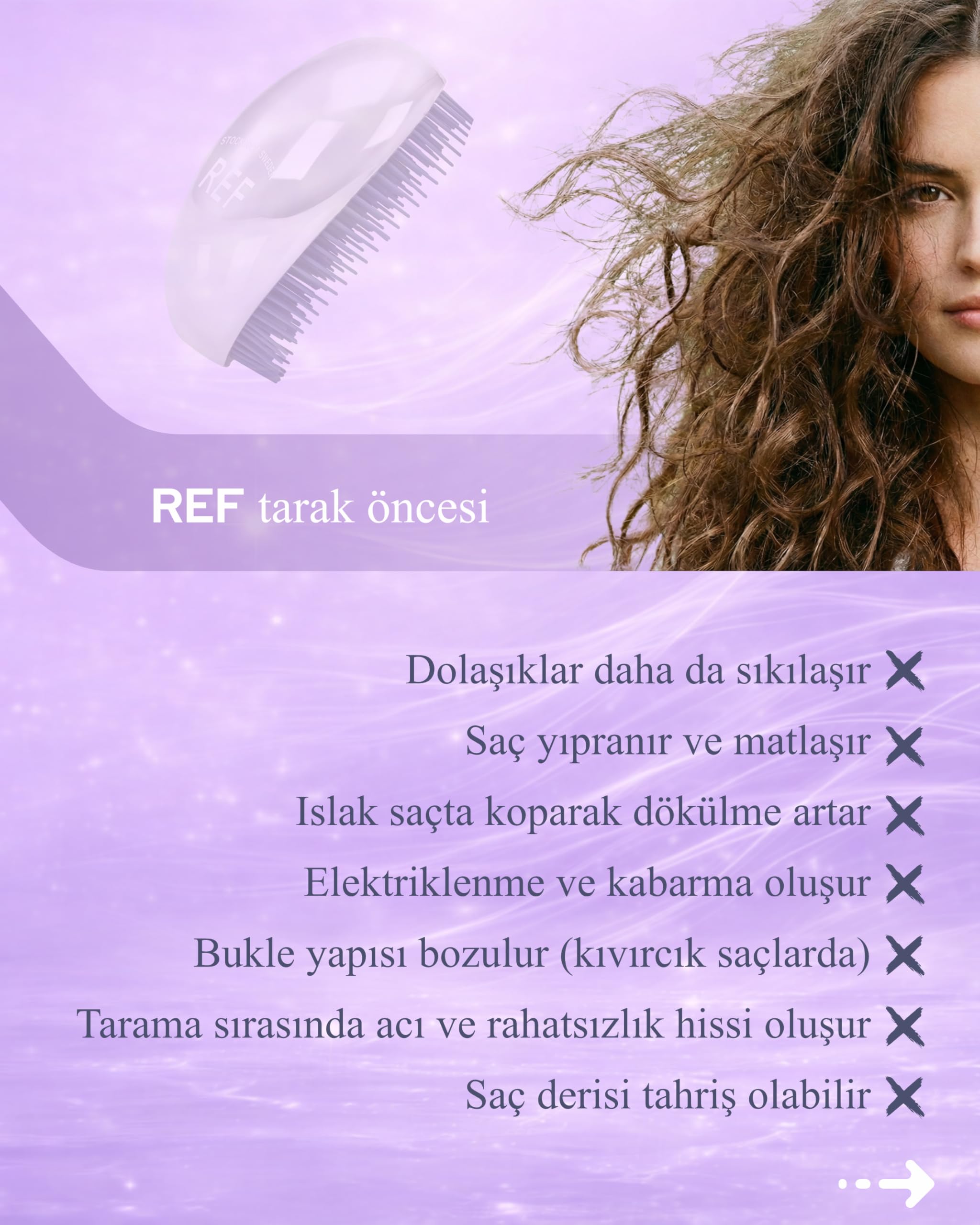 REF STOCKHOLM - Detangling Brush Silver Colour Dolaşık Açan Tarak Saç Fırçası (3 paketi)