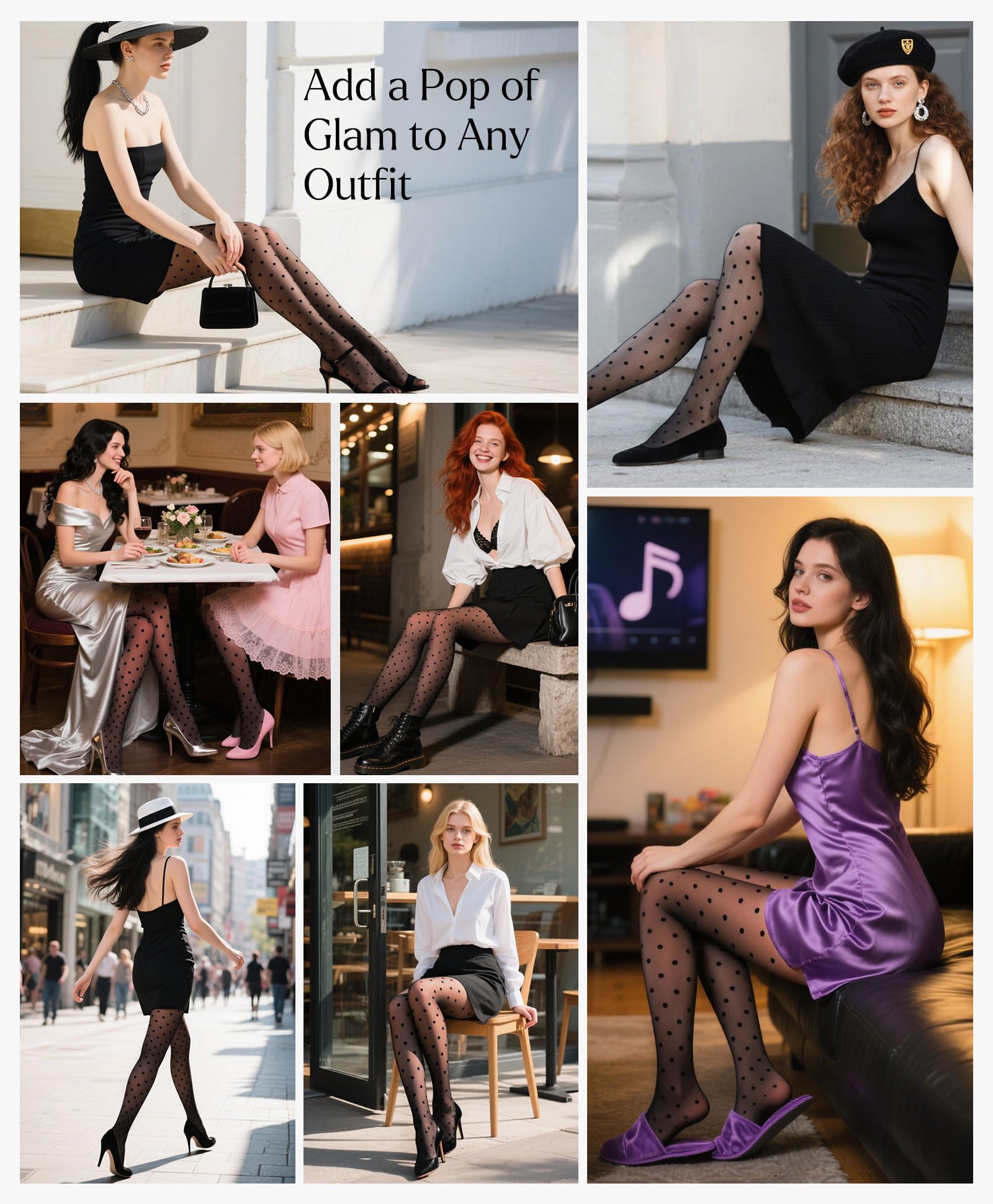 Sheer Tights for Women, Rip Resistant Pantyhose, 30D Control Top Pantyhose, Polka - Dot High Waist Compression Nylons