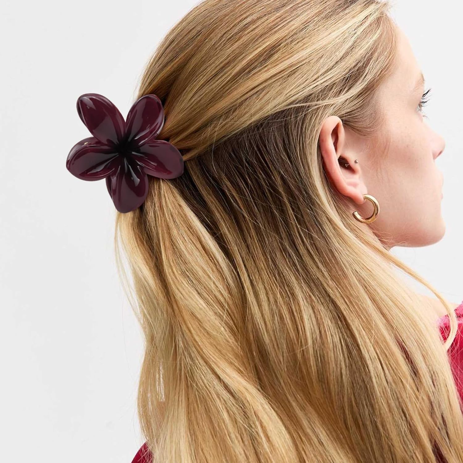 Magenta Flower Hair Clips Red Claw Clips for Thick Hair for Women image 4