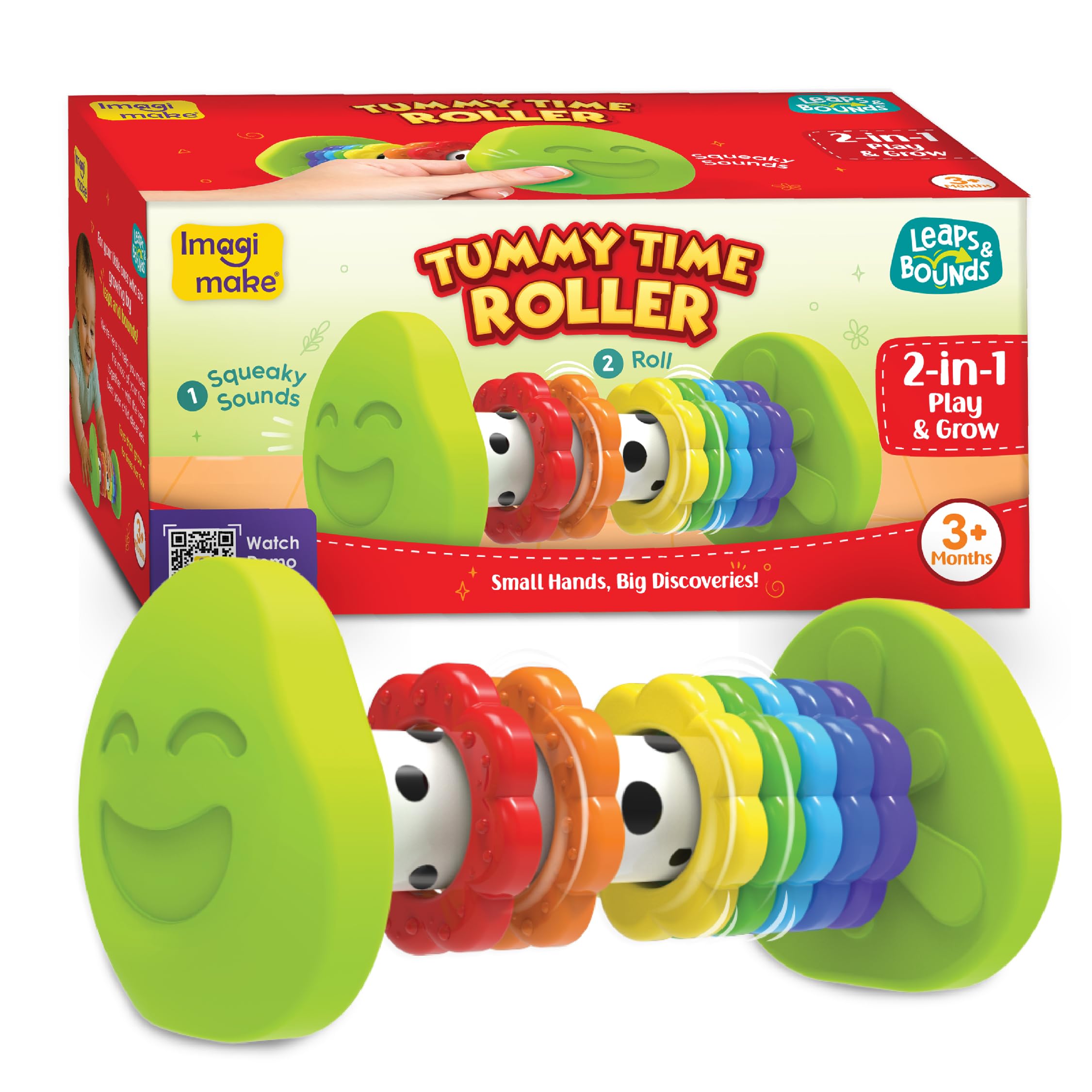 Imagimake Tummy Time Roller | Leaps & Bounds Baby Toys for 3+ Months |Toy for Toddlers, Infants | 2-in-1 Play & Grow - Squeaky Sounds | Non- Toxic | New Born Baby Gifts for 3+Months — image 1