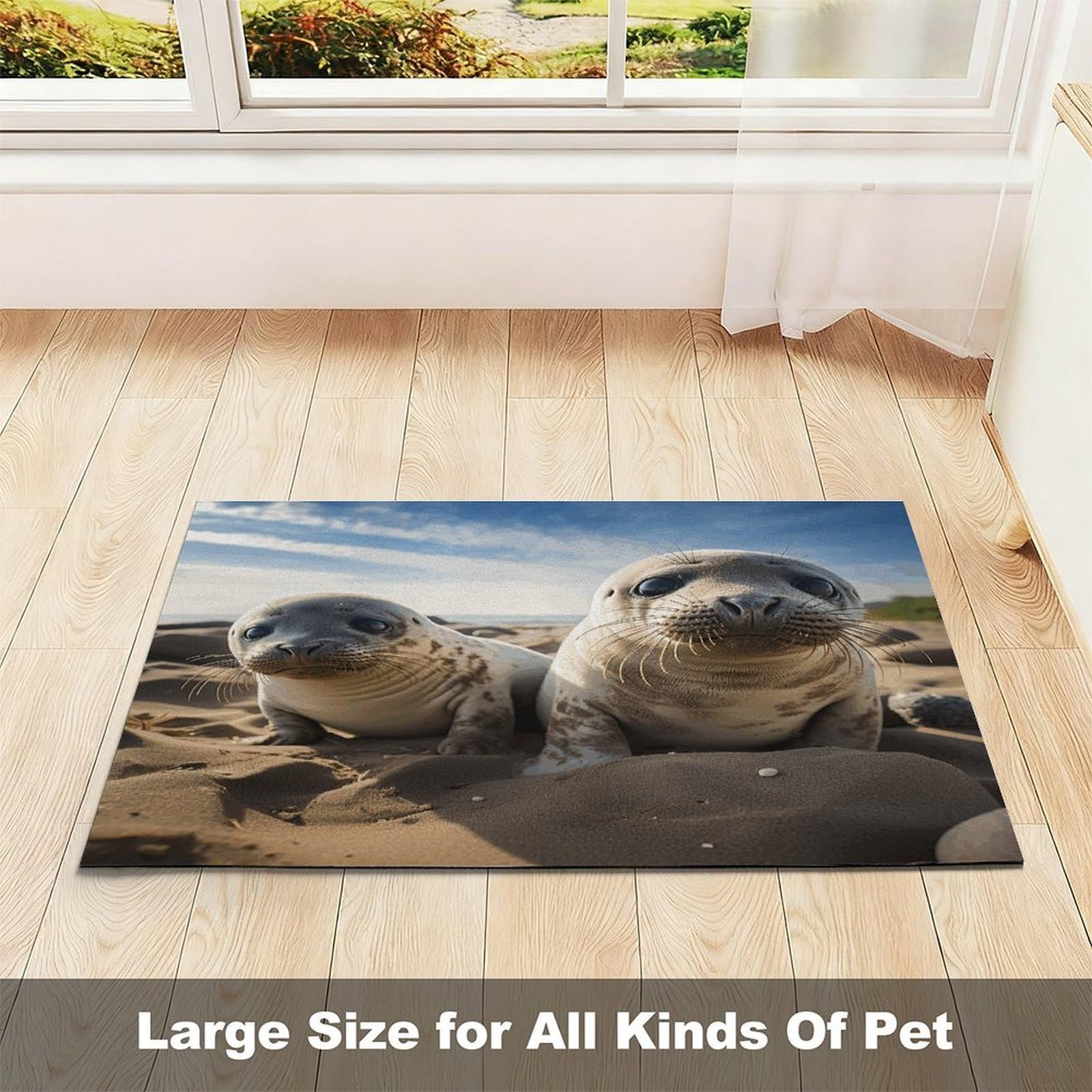 Seal on The Beach Tapis de nourriture pour chat – Tapis d'alimentation antidérapant pour chien, facile à nettoyer pour la nourriture et l'eau, tapis de gamelle pour chien et chat 43,2 x 76,2 cm