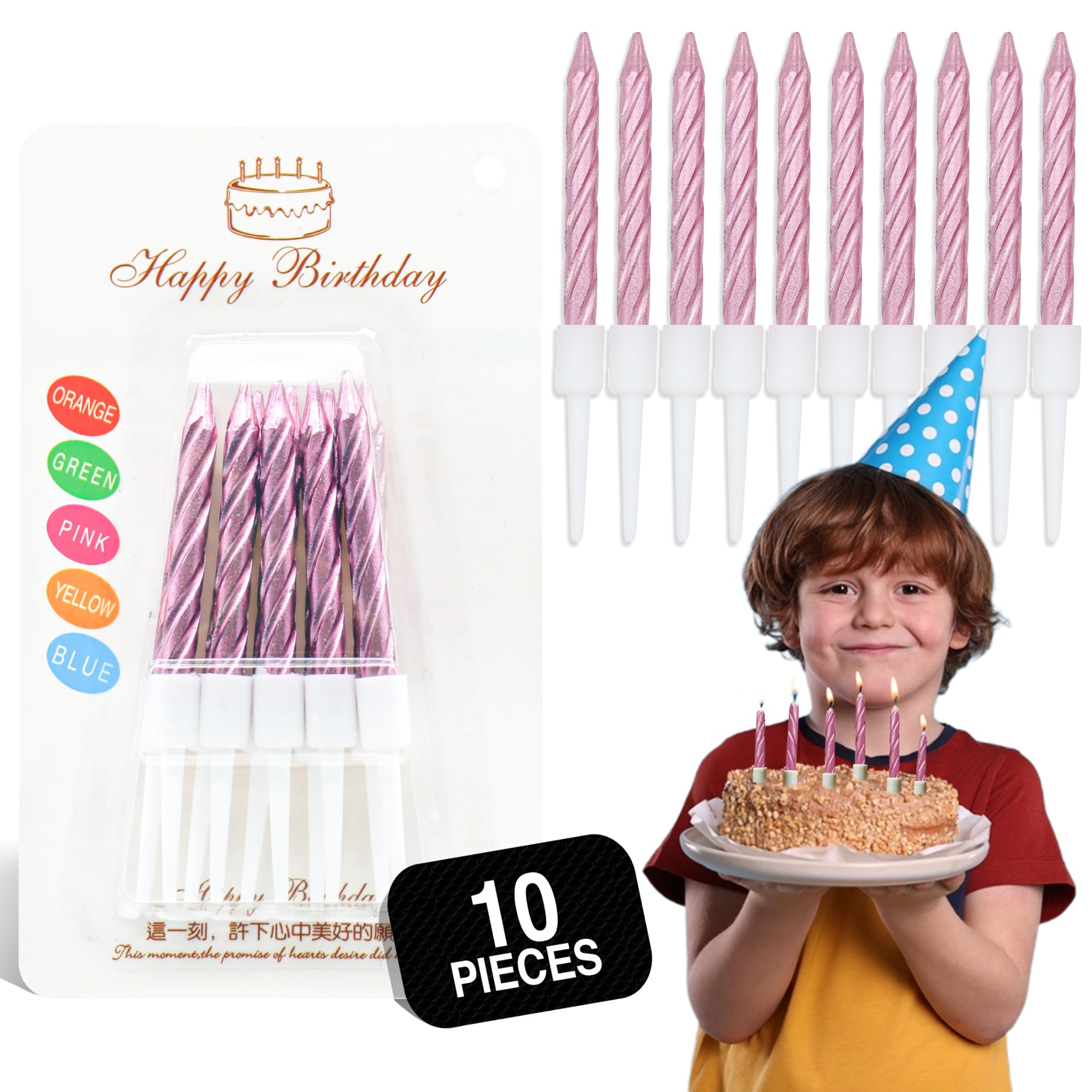 Expbroz Rose Birthday Candles, Birthday Candles For Cakes, Pack Of 12 Gold Party Spiral Candles With White Candle Holders, Candles For Wedding, Birthday, Party Decorations, Anniversary And Meetups (Rose)
