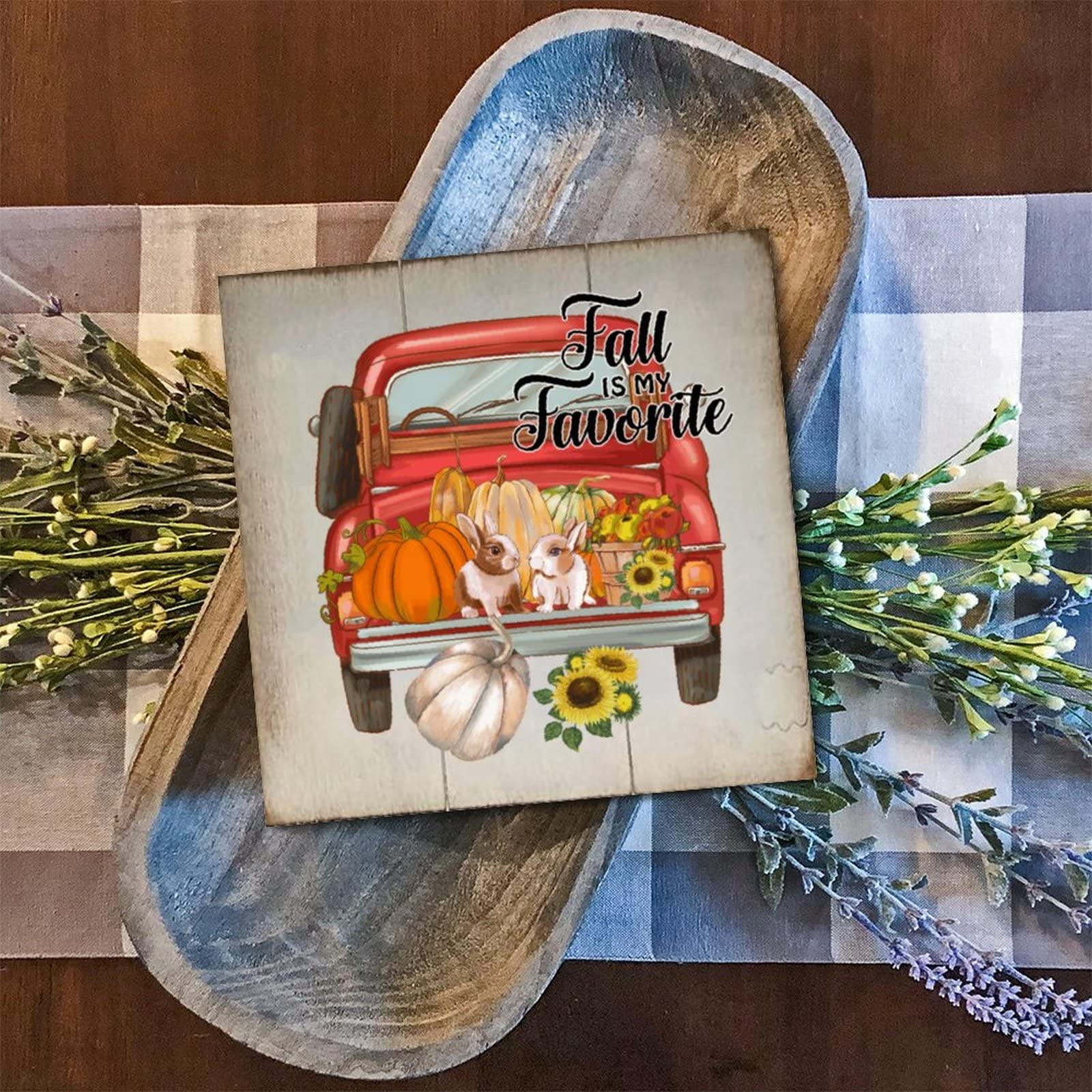 Plaque en bois antique Happy Fall Yall pour une déco de salon chaleureuse