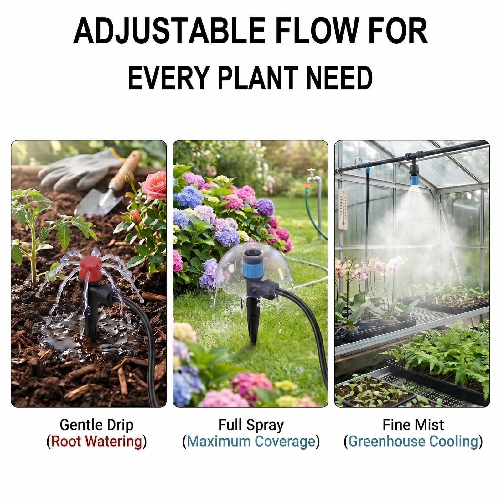 Kit de riego por goteo, sistema de riego automático de jardín de 230 pies con tubo de bloqueo rápido de conexión rápida de 1/4 y 1/2 pulgada, boquillas ajustables y aspersores para invernadero, césped