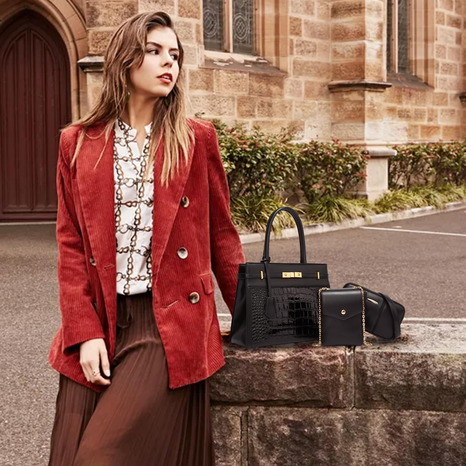 NICOLE & DORIS Bolsos Grande Mujer Bolso de Mano Cocodrilo Bolso Mujer 3 Piezas Bolso Bandolera Bolsos Shopper Totes Bolso de Hombro para Viajes Compras Trabajo Negro