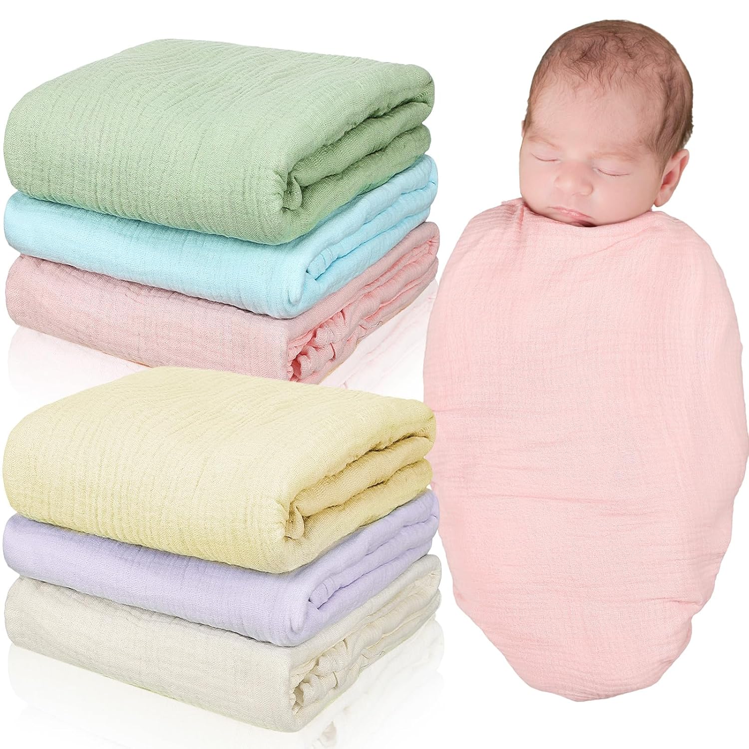 Buryeah 6 Pieces Muslin Swaddle Blankets 43 x 43 Inch