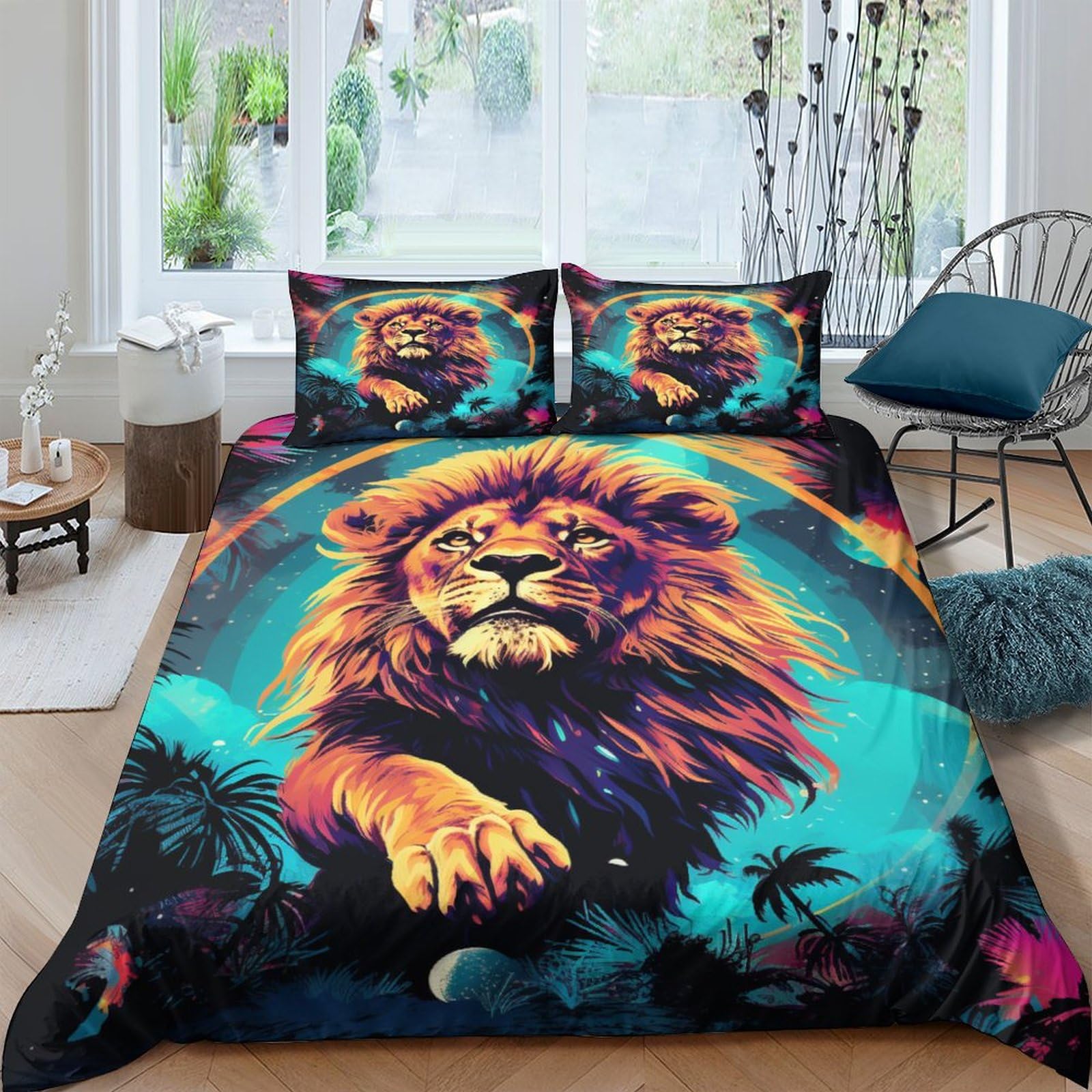 Housse de couette 3D imprimé cocotier parure de lit 3 pièces microfibre double 200x200cm