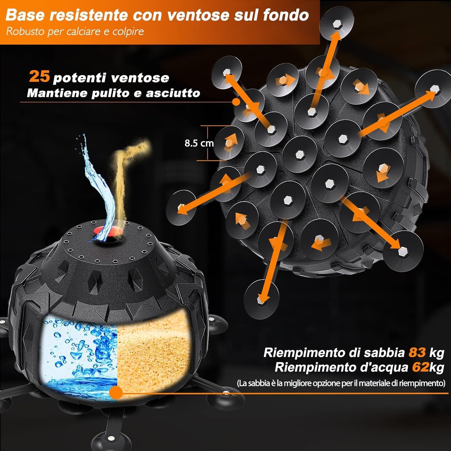Dripex Sacco da Boxe da Terra, 178cm con Base a 25 Potenti Ventose Riempibile 80kg Sabbia / 60kg Acqua Pugilato Kickboxing Autoportante MMA Thai per Adulti (Spedizione in 2 Pacchi Separati)