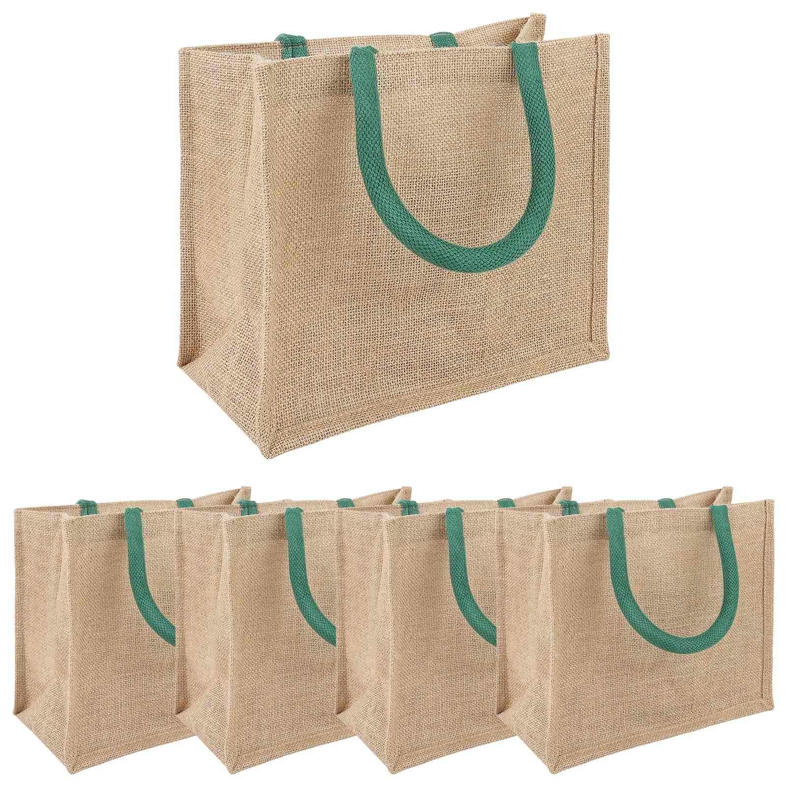 Lot de 5 sacs en toile de jute avec plastification - 26 x 22 x 14 cm - Sac de transport robuste pour le quotidien et les excursions