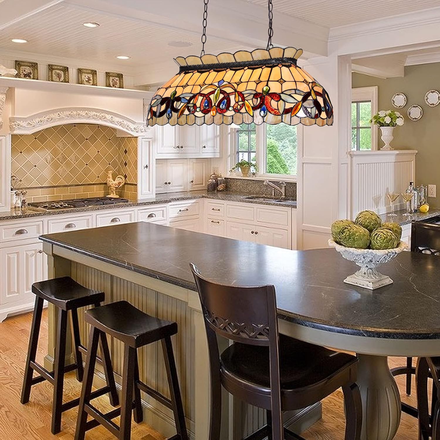 Frее Shірріng Ovеr $50 Maxxmore Tiffany Pool Table Light, Vintage Snooker Billiards Light, Victorian Style Hanging Pendant Light Fixture for Dinning Room/Game Room/Men’s Club, 28 Wide